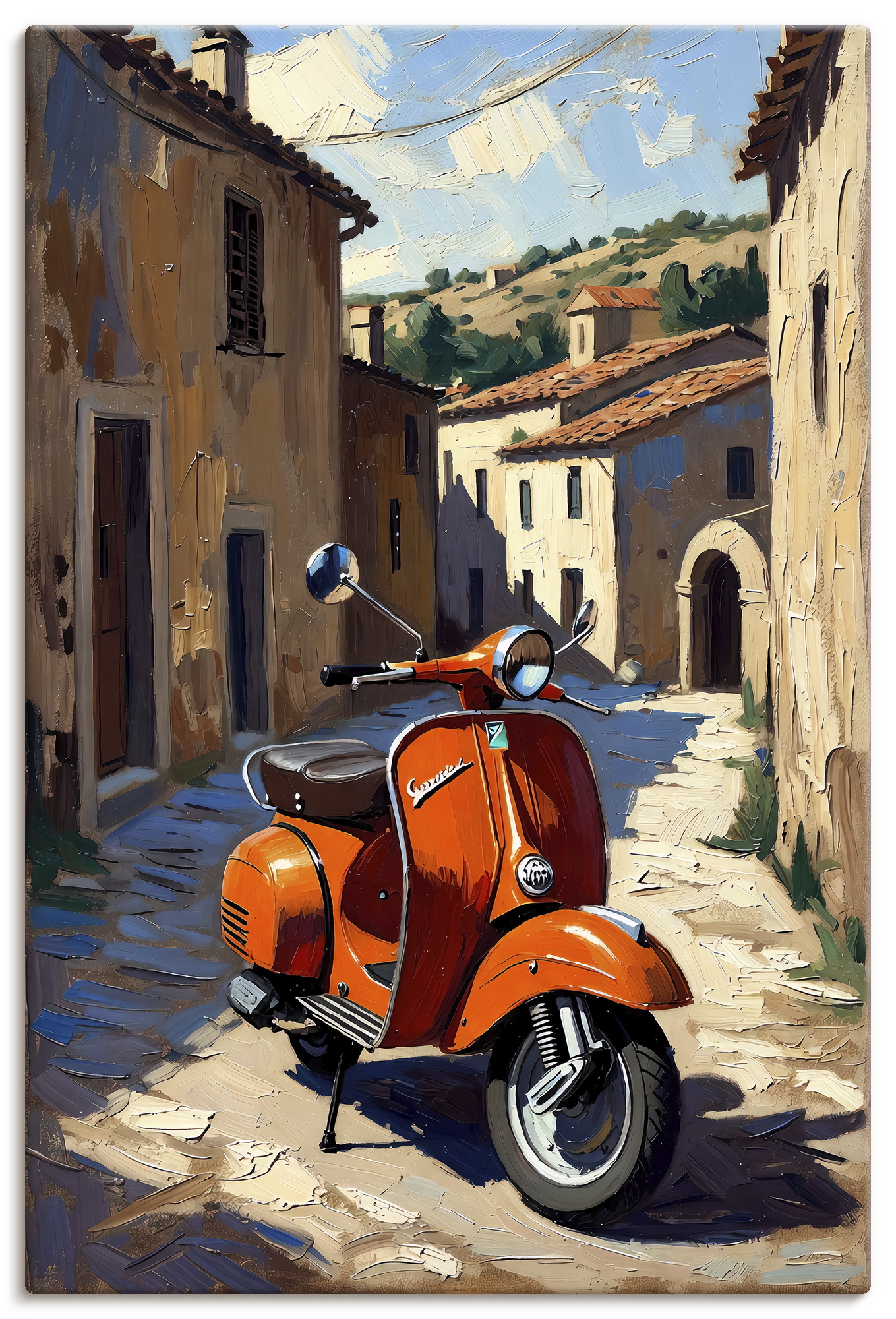 Artland Wandbild "Roter Motorroller im Süden von Italien" 1 Stk. tlg. als Alubild, Leinwandbild, Poster, Wandaufkleber in verschied. Größen