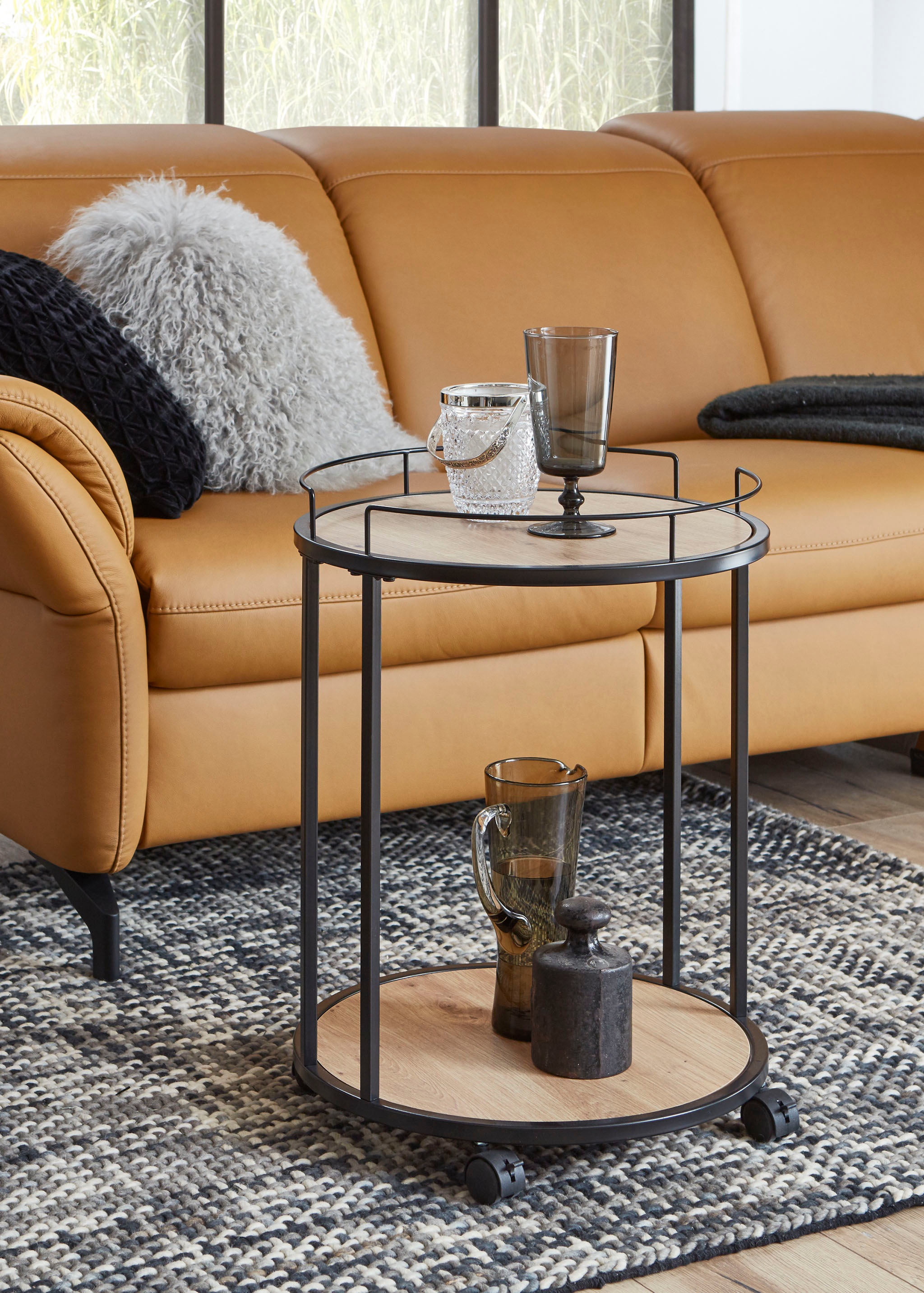 HAKU Beistelltisch »Rollwagen, Trolley« 1 Stk. tlg. rund - aus MDF Braun - Ø/H 45/60 cm