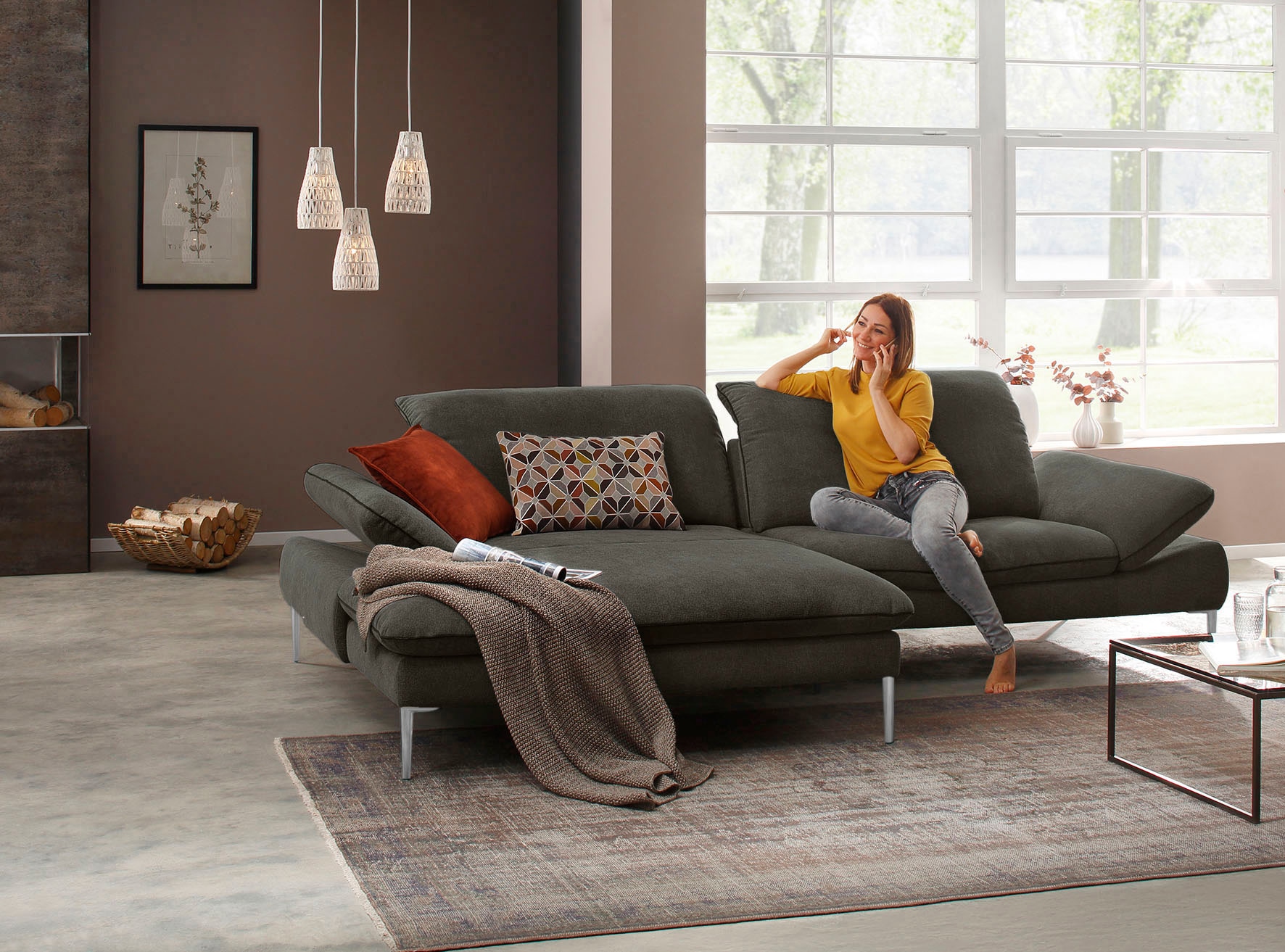 W.SCHILLIG Ecksofa »enjoy&MORE, Designsofa, elegant und bequem, L-Form«, mit Sitztiefenverstellung, Füße Chrom glänzend, Breite 294 cm