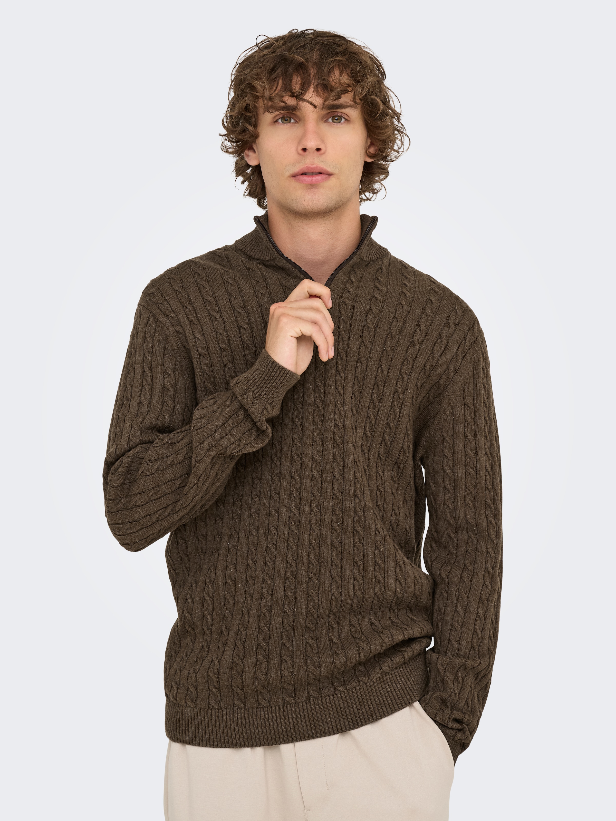 ONLY & SONS Troyer "ONSLOUI REG 12 CABEL HALF ZIP KNIT" günstig online kaufen