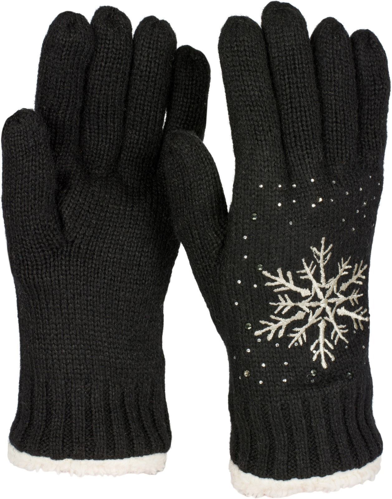 styleBREAKER Strickhandschuhe "Strickhandschuhe mit Schneeflocke, Strass und Fleece" 1 Stk.