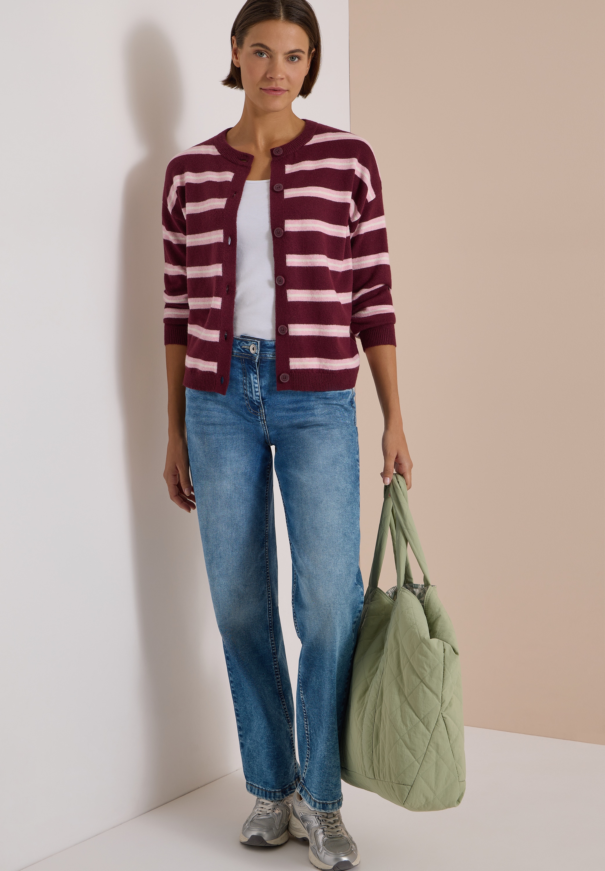 Cecil Cardigan mit Rundhals und Streifen