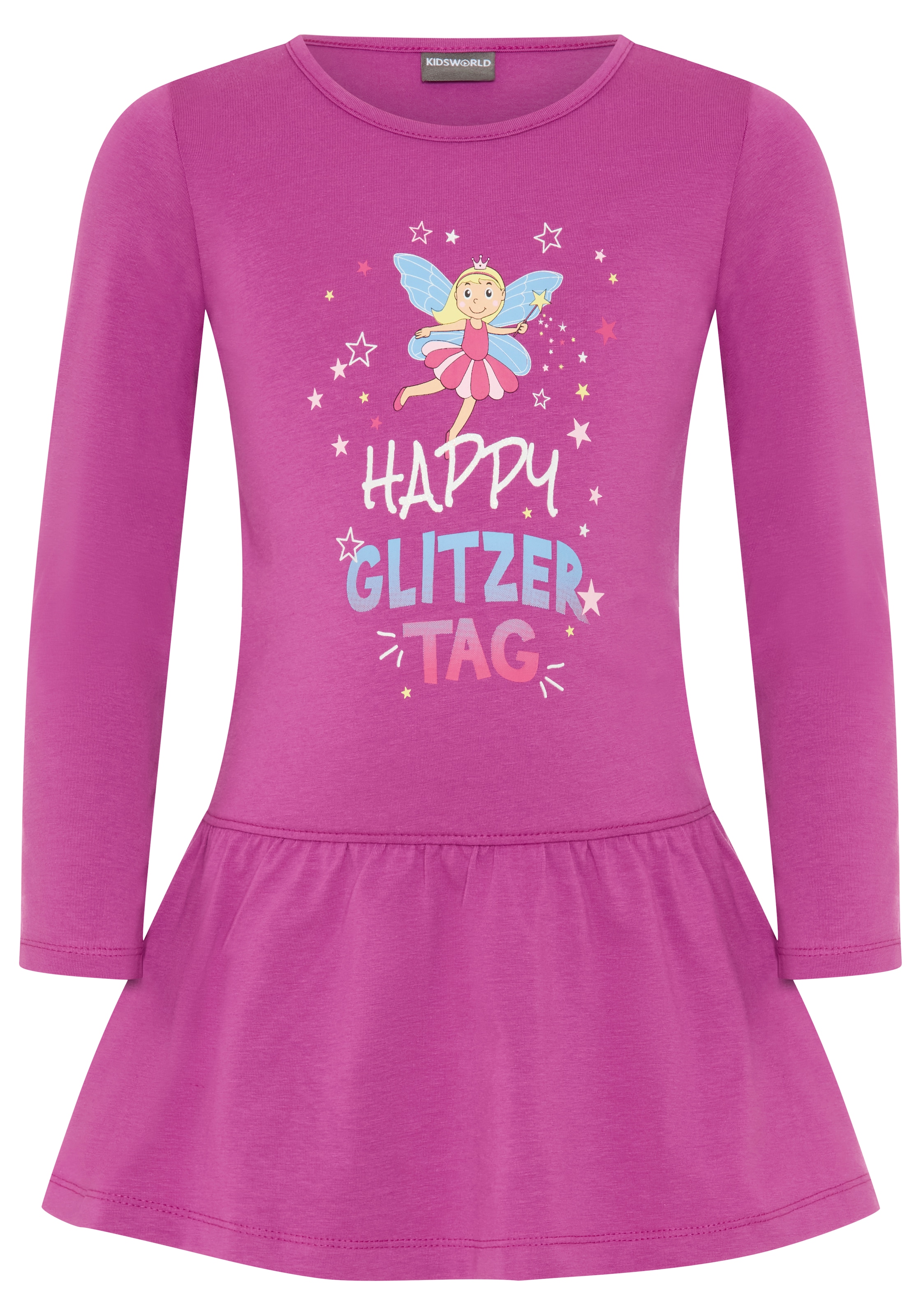 KIDSWORLD Jerseykleid »HAPPY GLITZER TAG« kniefreie Länge,  verspielter Look,  aus Baumwollmischung