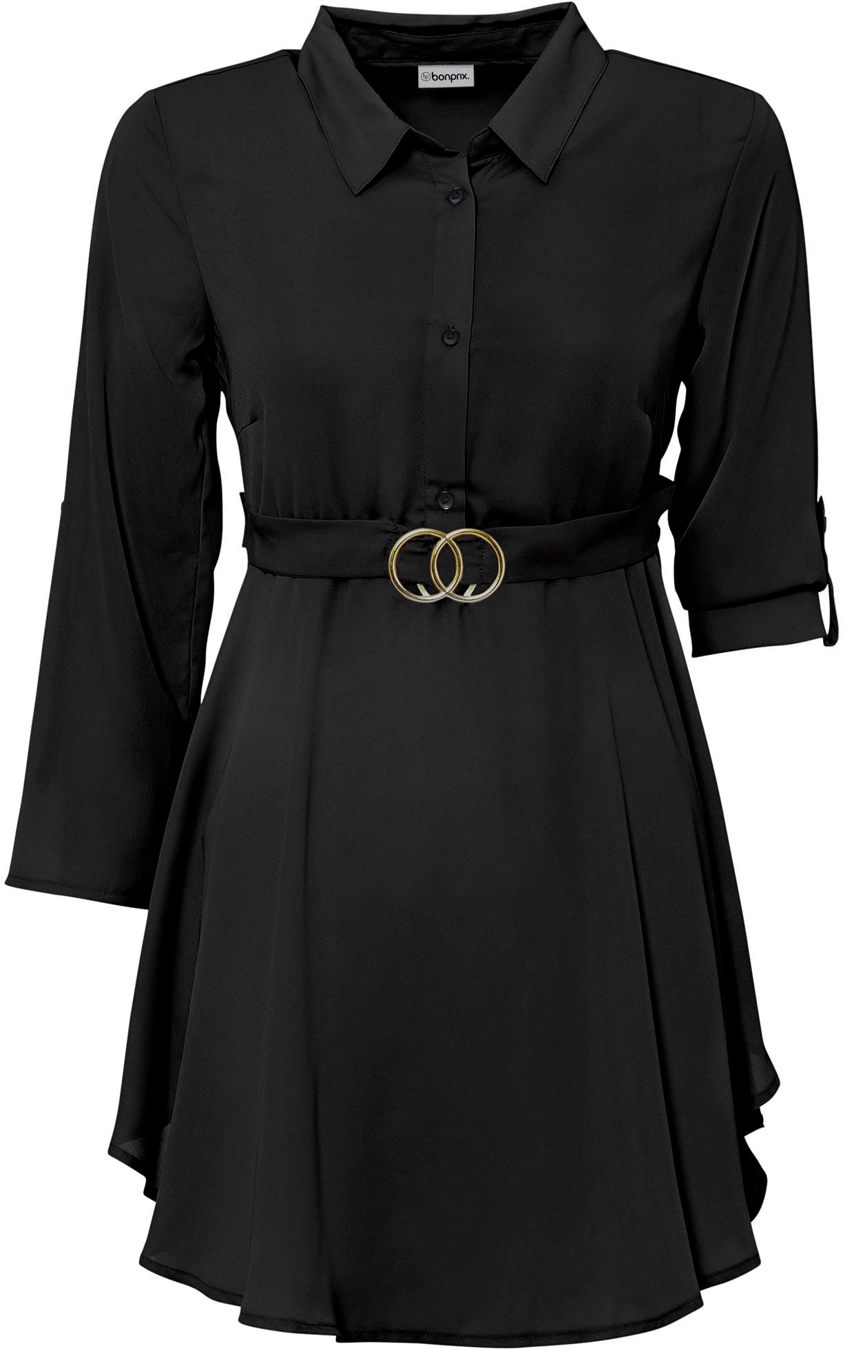 bonprix Longbluse »Longbluse« mit Gürtel,  ausgestellte Passform, mit Hemdblusenkragen, unifarben