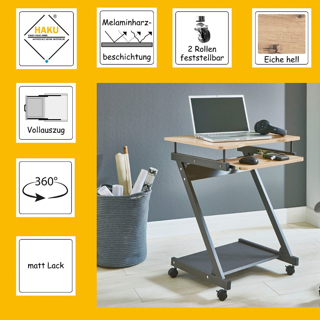 HAKU Computertisch »IT-Wagen, Notebookwagen, Schreibtisch« 1 Stk. tlg. rechteckig - aus MDF Braun B/T/H 60/49/76 cm