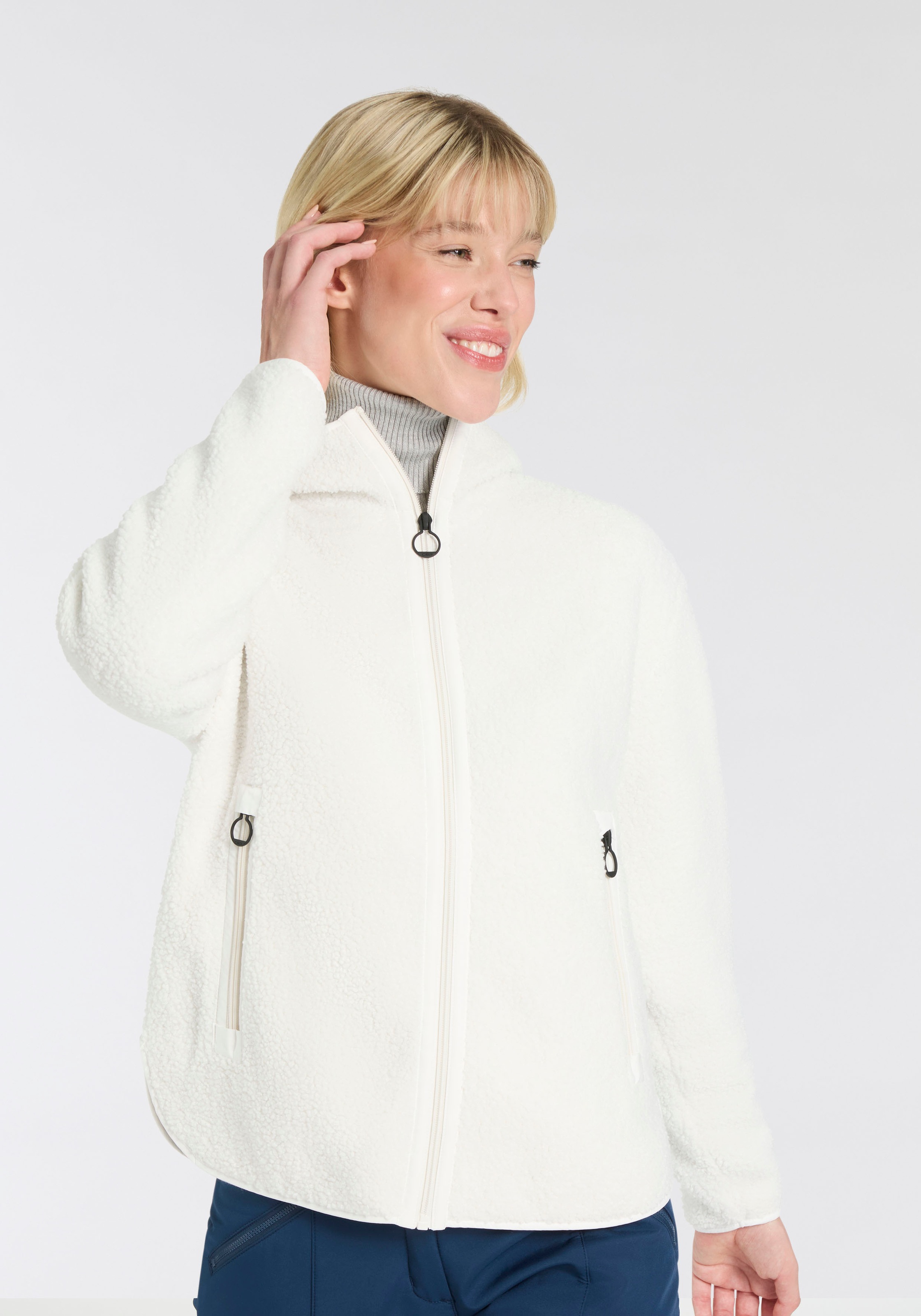 Kapuzenplüschjacke CMP, Damen, Gr. 46, weiß (b.co gesso), Obermaterial: 100% Polyester, normal, Jacken