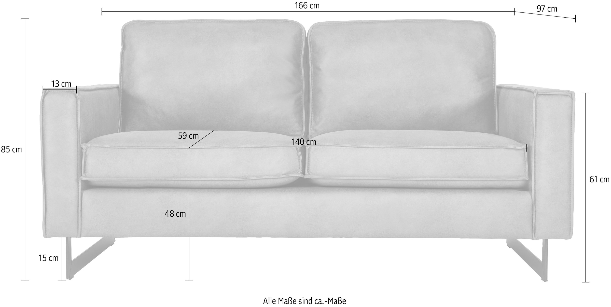 Home affaire 2-Sitzer »Pinto, 166 cm, Cord, Chenille, Lederoptik« mit Keder, schwarze Metallfüße, Wellenunterfederung