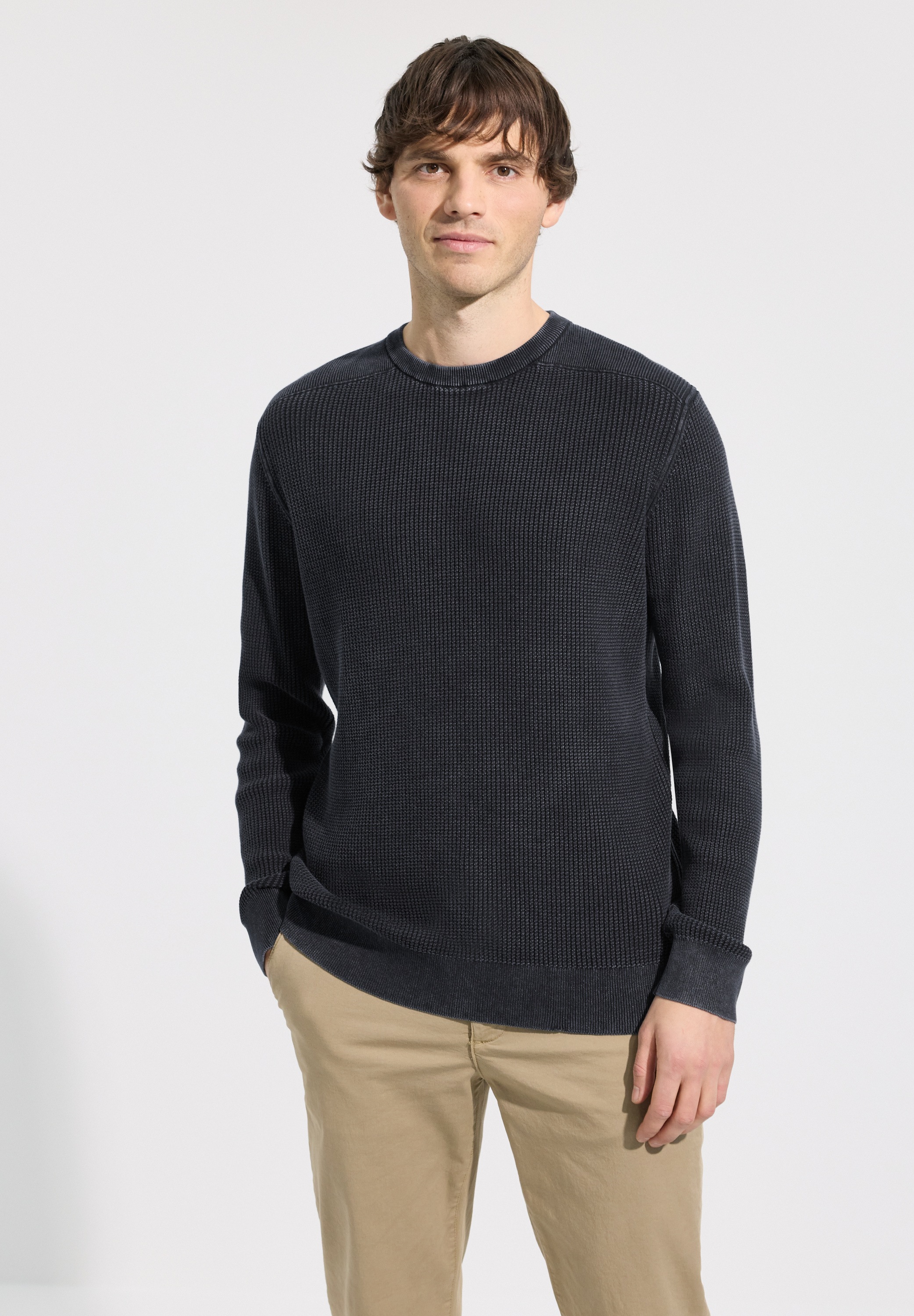 STREET ONE MEN Rundhalspullover aus reiner Baumwolle