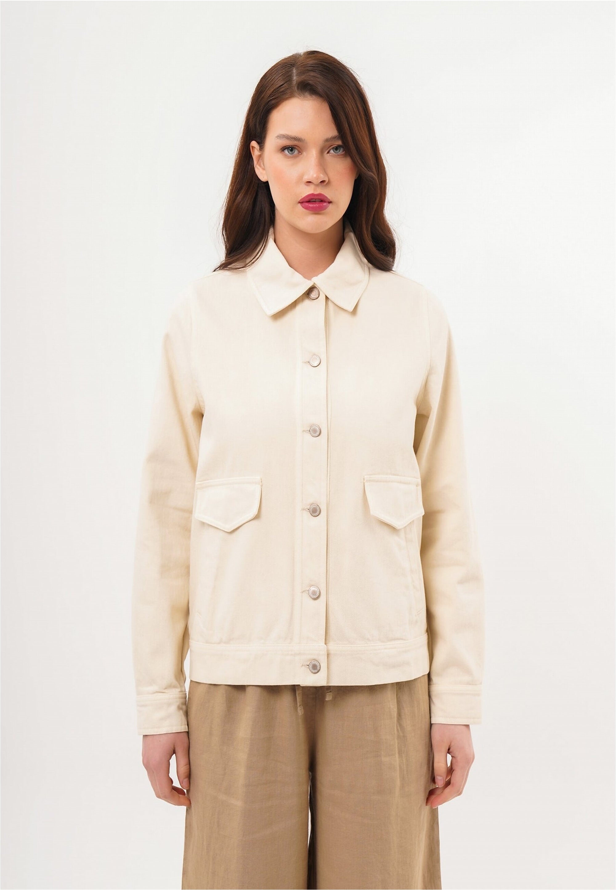 Outdoorjacke FRESHLIONS "Kalia", Damen, Gr. M, beige (ecru), 100% Baumwolle, lang, Jacken Outdoorjacke, im klassischen Design