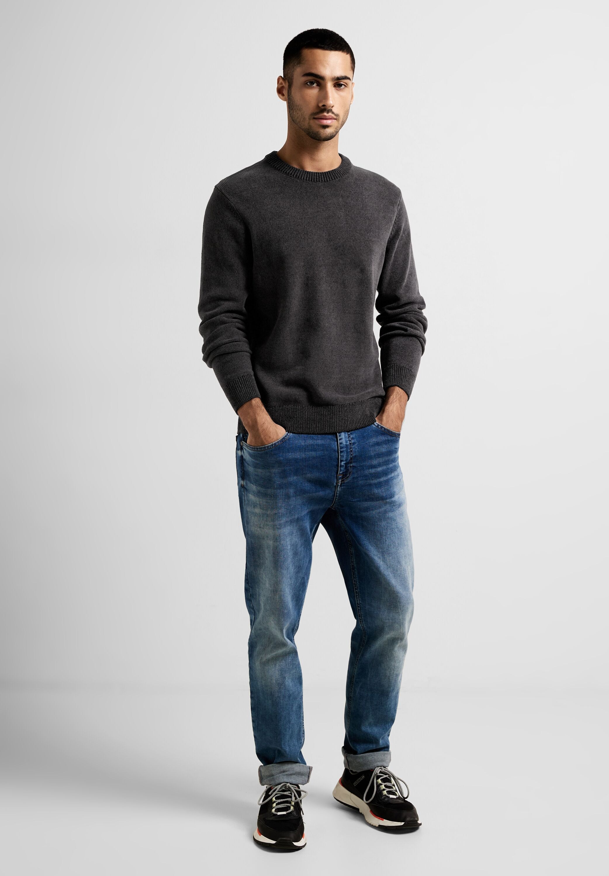 STREET ONE MEN Strickpullover, mit Rundhalsausschnitt