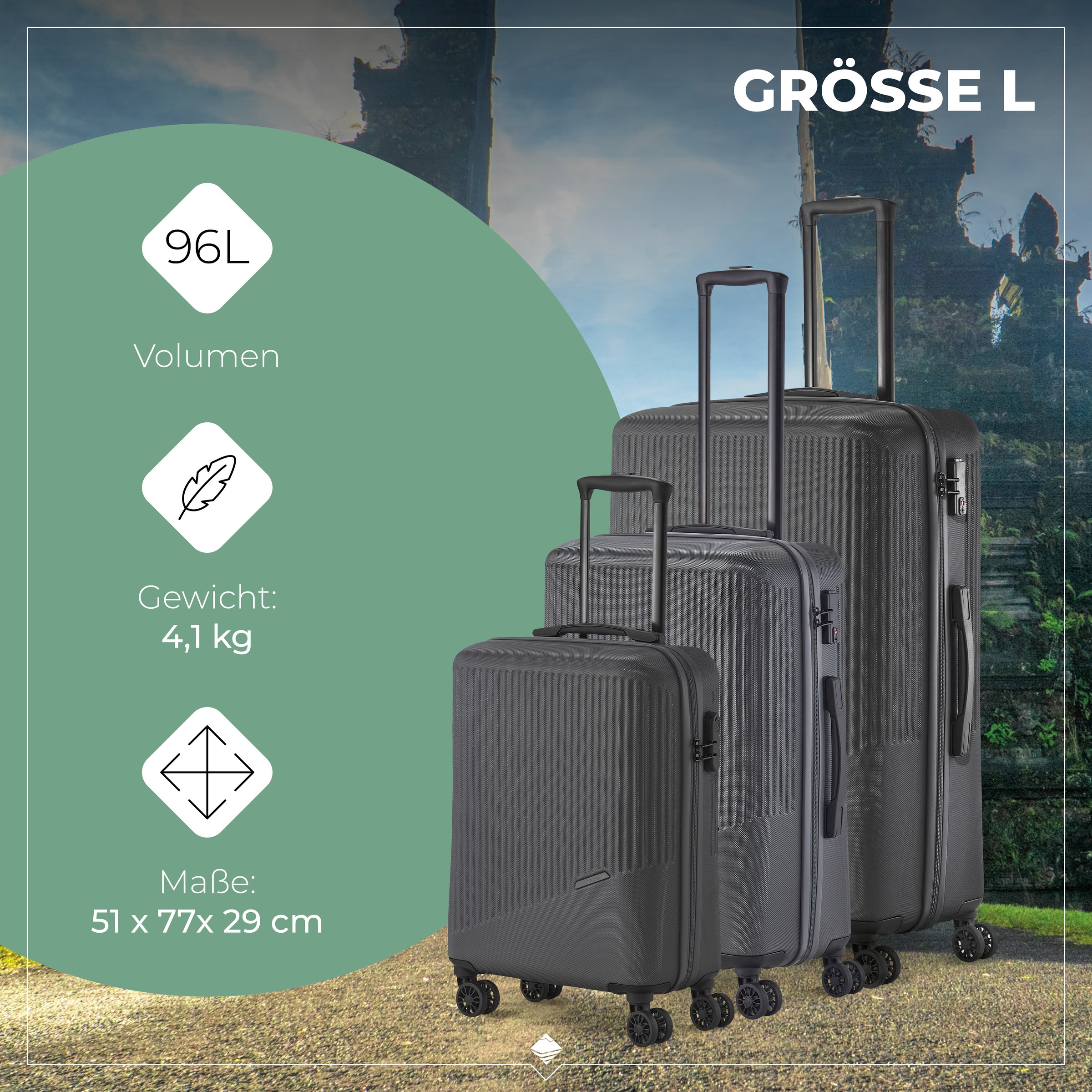 travelite Trolleyset »BALI 4w L/M/S«, (Set, 3 tlg., Hartschalen Trolley Set), Kofferset Reisegepäck Reisekoffer Hartschallenkoffer TSA Schloss