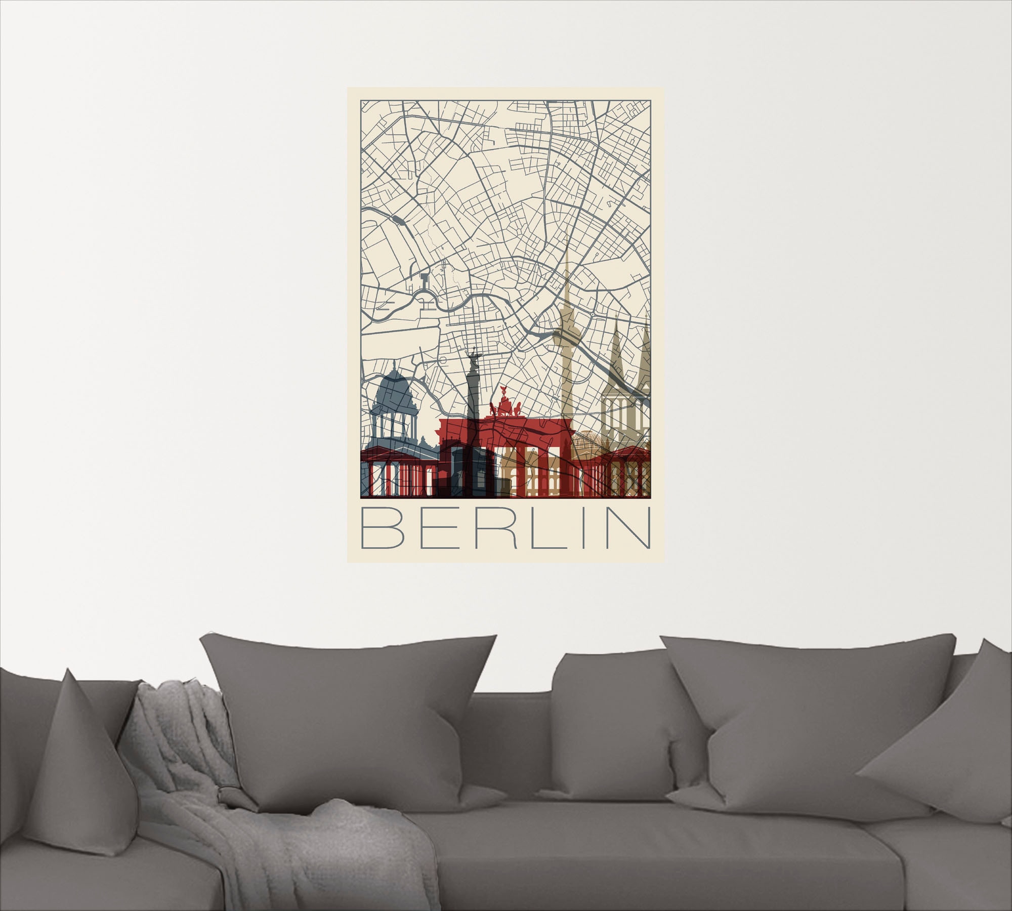 Artland Wandbild in Deutschland, BAUR Leinwandbild, bestellen als Poster St.), Größen »Retro Berlin«, Alubild, | Wandaufkleber versch. Karte (1 oder