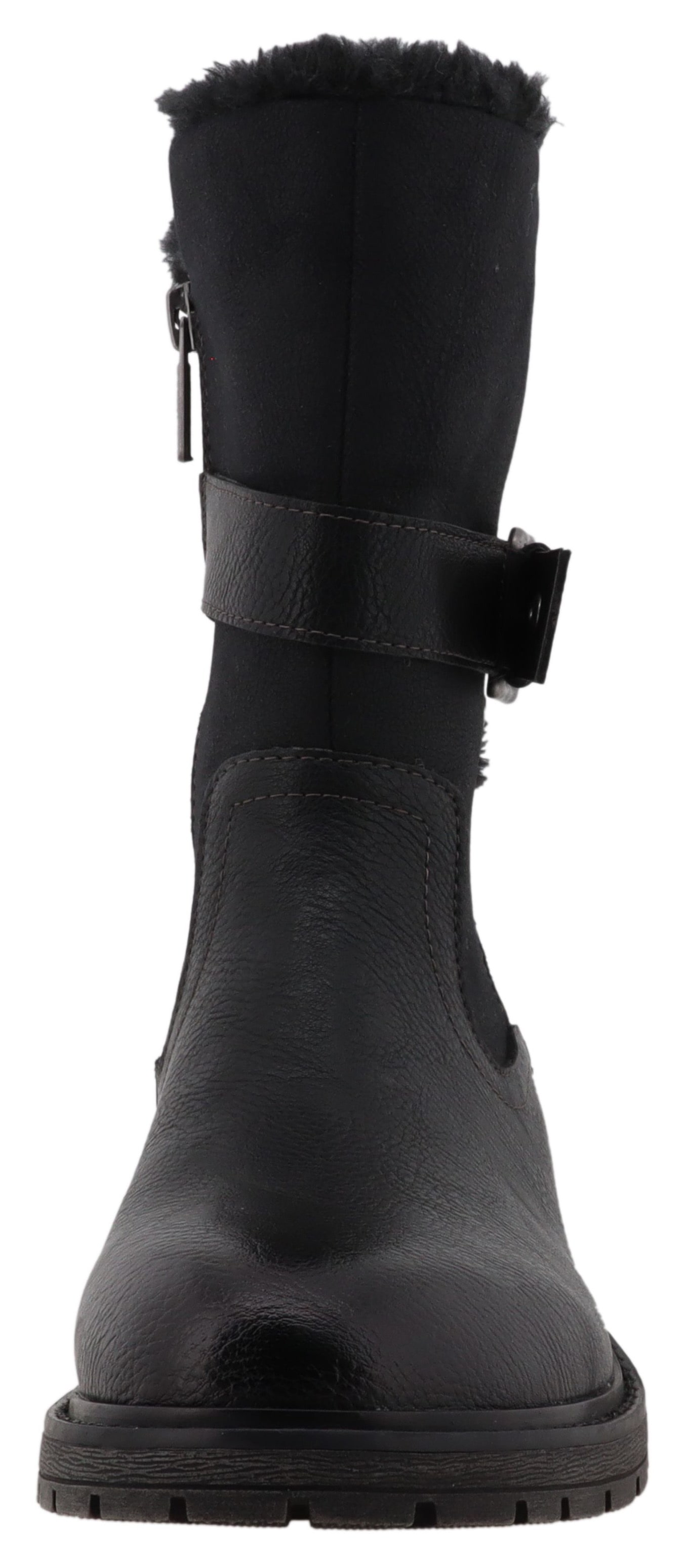 Mustang Shoes Winterstiefel »Bienke«, Biker Boots mit Blockabsatz und Zierriemchen