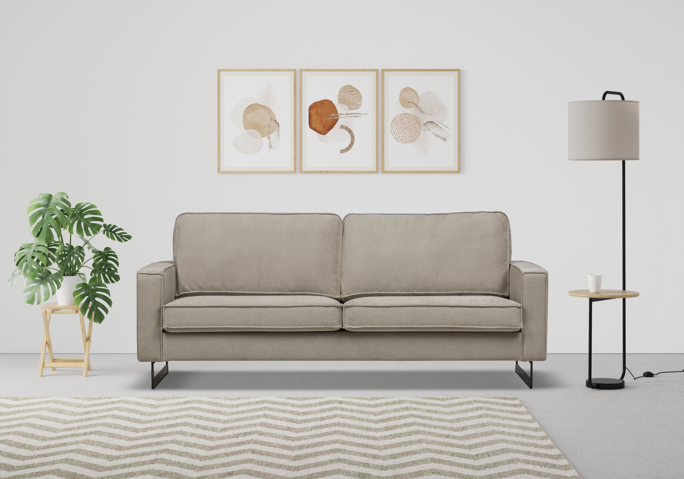 Home affaire 3-Sitzer "Pinto, 206 cm, Cord, Chenille, Lederoptik" mit Keder günstig online kaufen