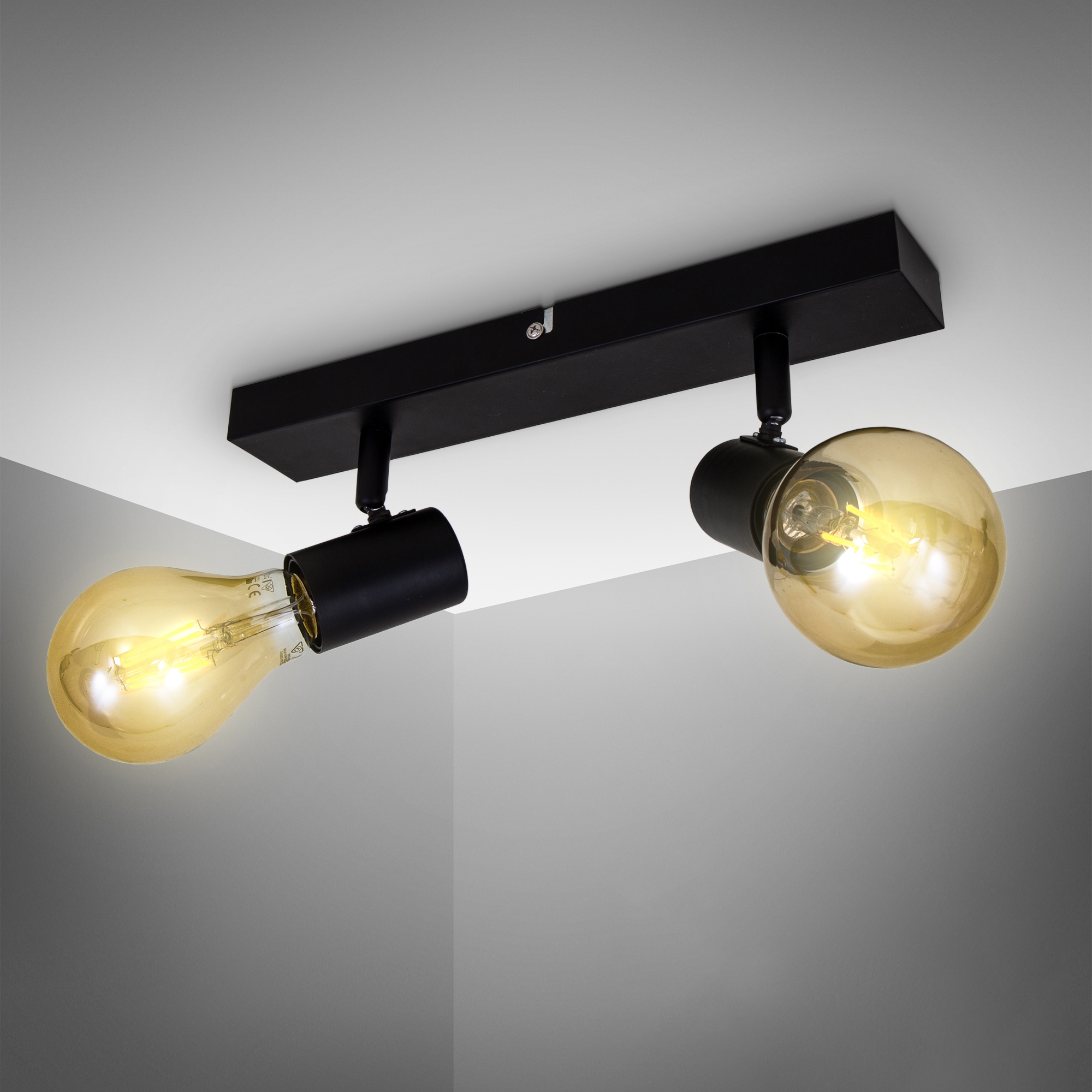B.K.Licht LED Deckenspots, 2 flammig, Leuchtmittel E27 | ohne Leuchtmittel, Deckenleuchte, Retro, Deckenlampe, Industriedesign, schwarz-matt