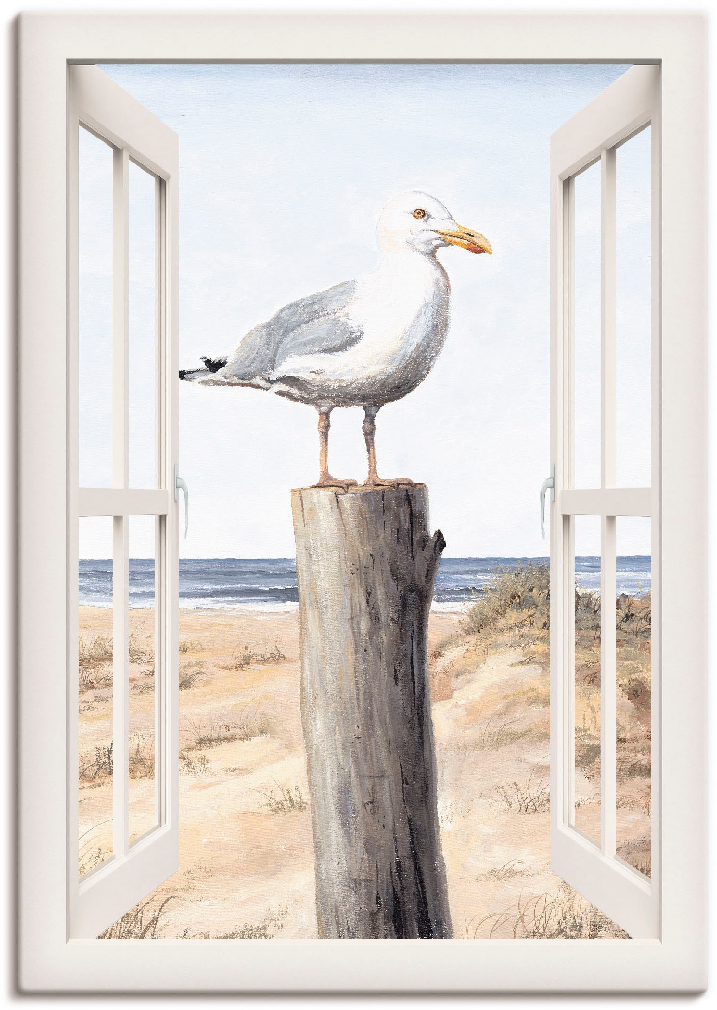 Artland Leinwandbild "Möwe Fensterblick" Vogelbilder 1 Stk. tlg. auf Holzrahmen gespannt