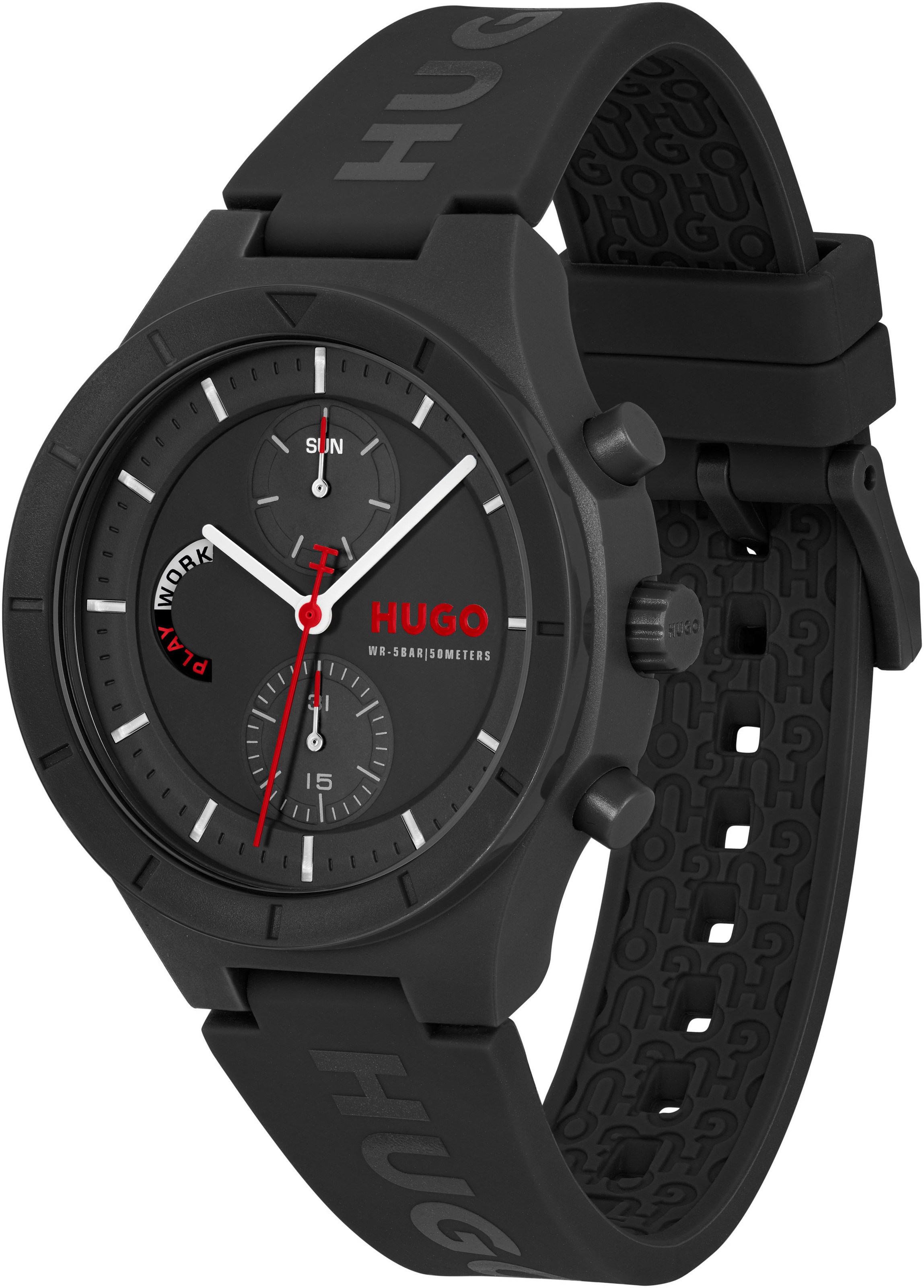 HUGO Multifunktionsuhr »#LIT MULTI«, Quarzuhr, Armbanduhr, Herrenuhr, Silikonarmband, analog