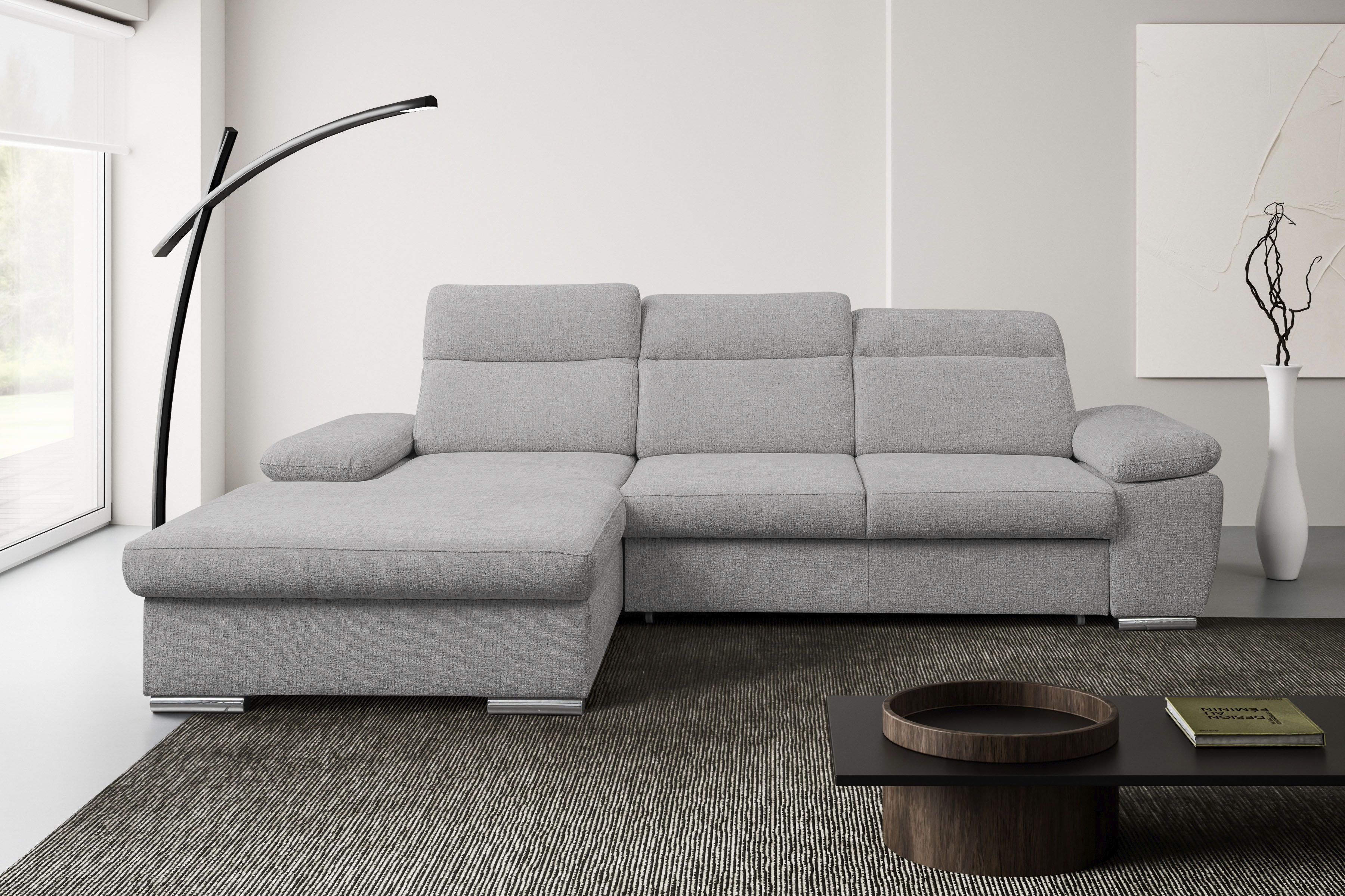 WERK2 Ecksofa "Palma 282 x 185 cm modern und bequem" Chenille, L-Form, XXL, Schlaffunktion, Bettkasten