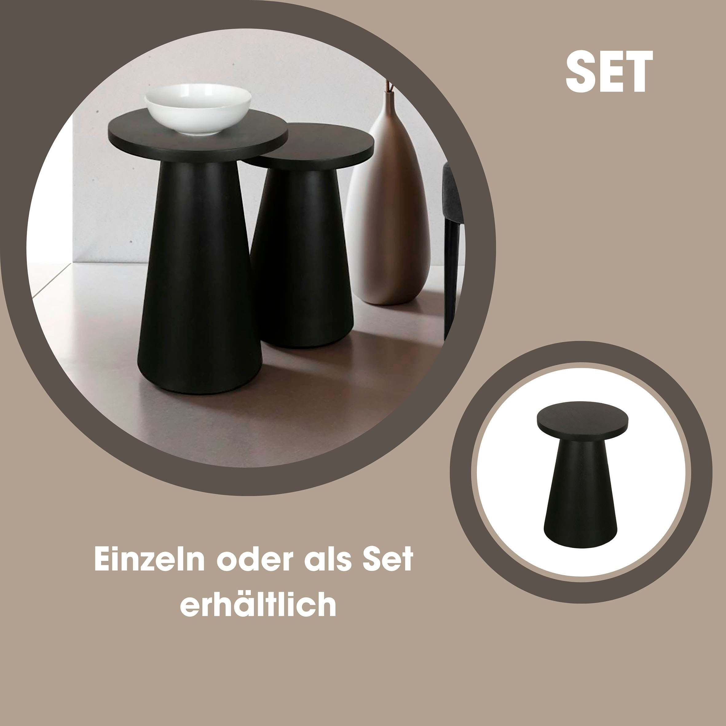 byLIVING Beistelltisch »Cone«, aus Massivholz in schwarz oder white wash, verschiedenen Größen