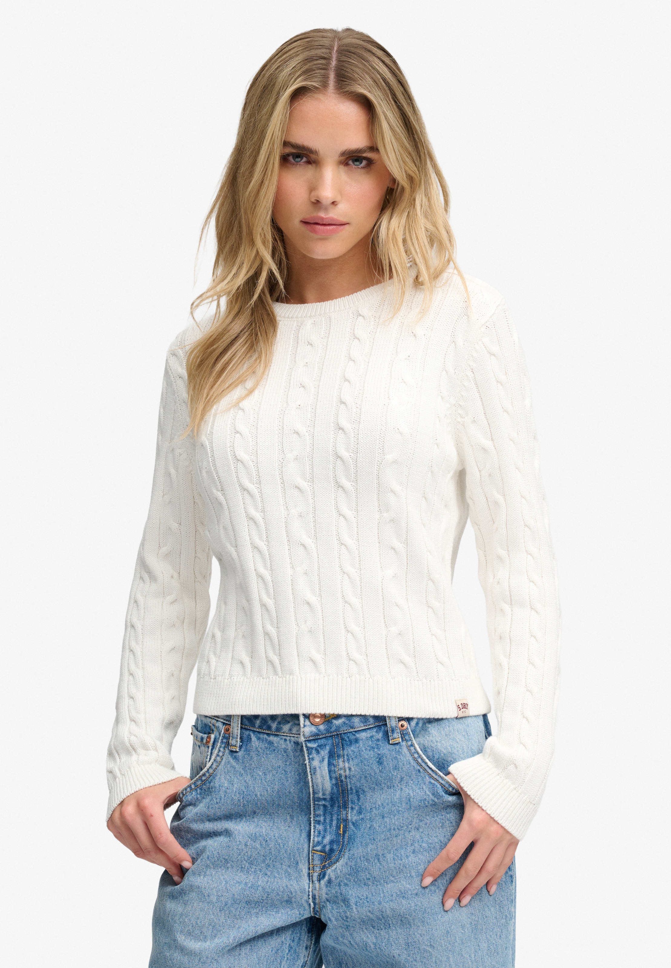 Superdry Strickpullover "Essentials Sd&Co Cable Jumper" Kunstfaser, Relaxed Fit
