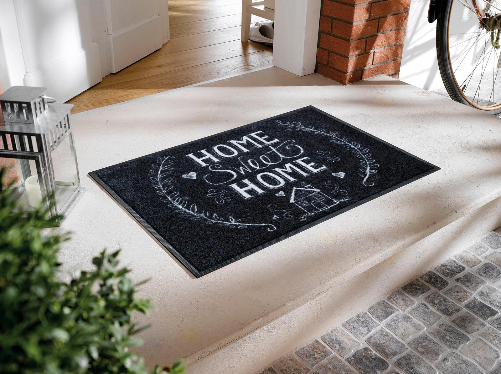 wash+dry by Kleen-Tex Fußmatte »Chalky Home«, rechteckig, 7 mm Höhe, Schmutzfangmatte, mit Spruch, rutschhemmend, waschbar