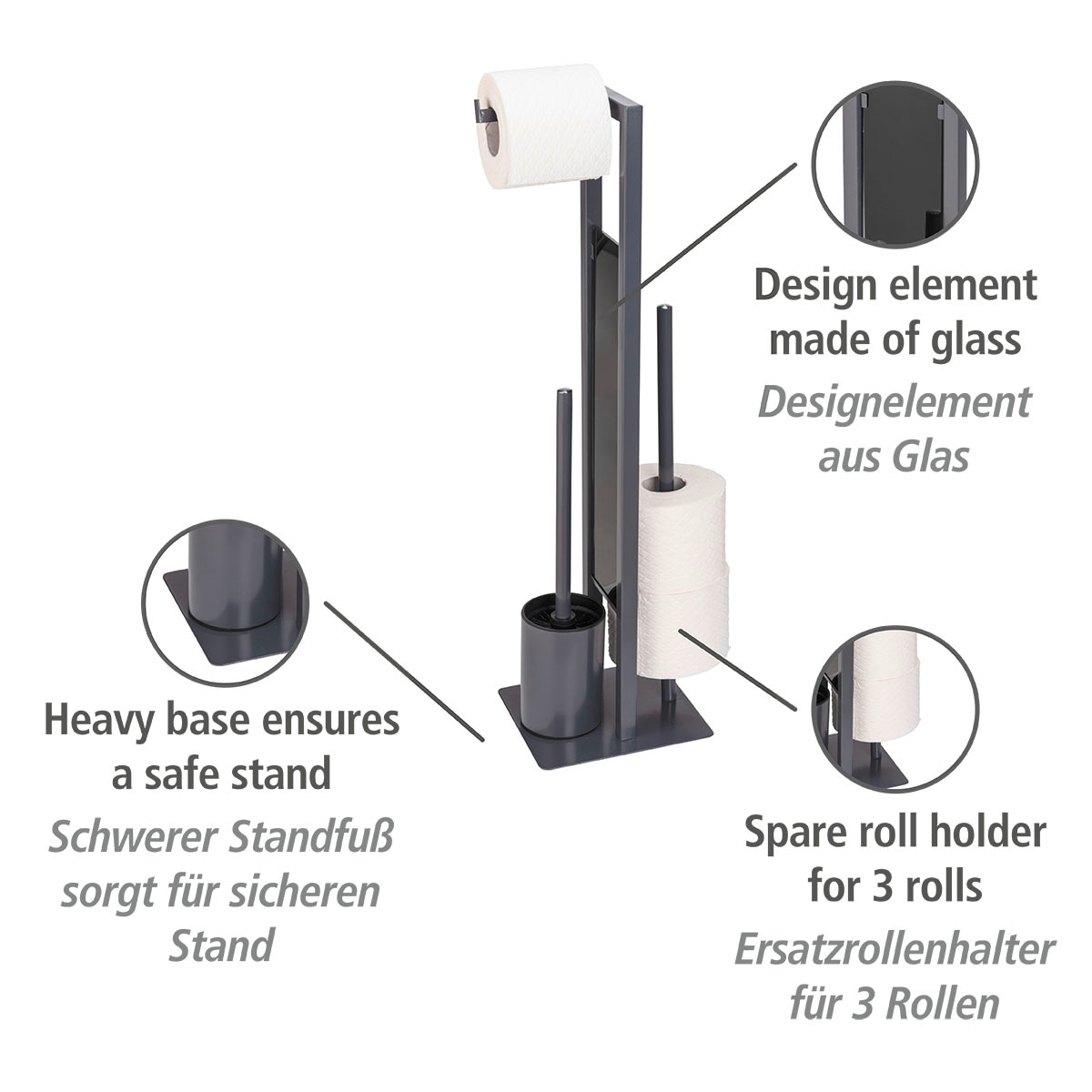 WENKO WC-Garnitur »Rivalta«, aus Stahl-Glas-Polypropylen, grau, Platte aus  Sicherheitsglas kaufen | BAUR