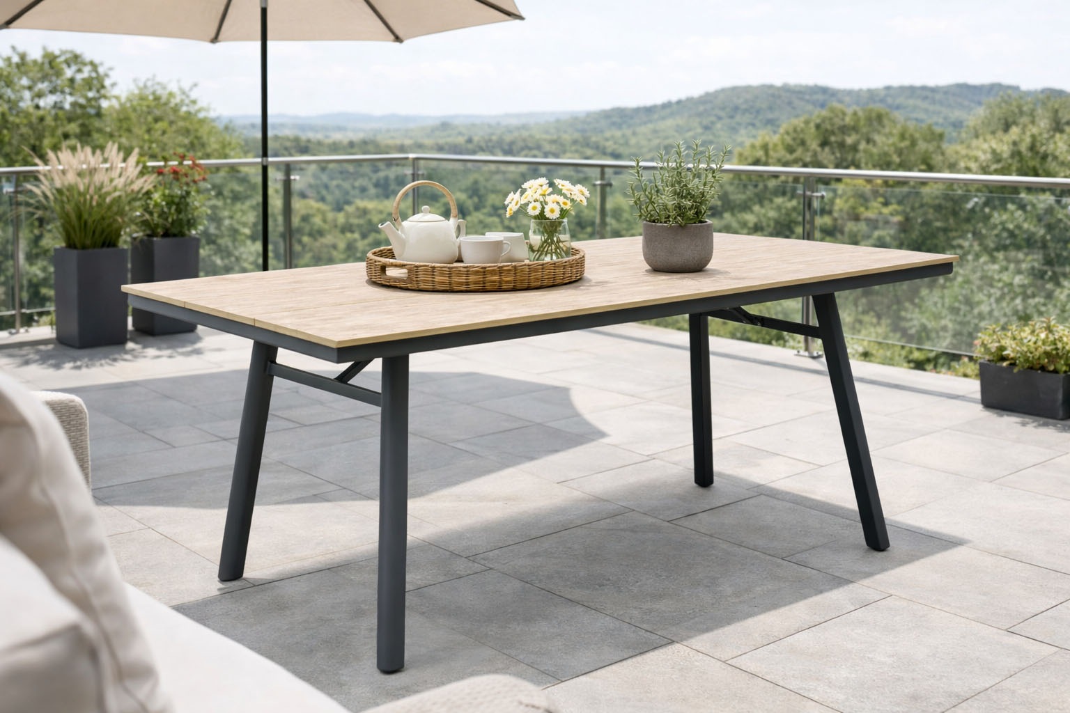 Destiny Garten-Essgruppe »PALMA SAN MARINO Essgruppe 4 HL + Tisch RE 180x90cm holzf.« Set,  Hochlehner mit verstellbare Rückenlehne