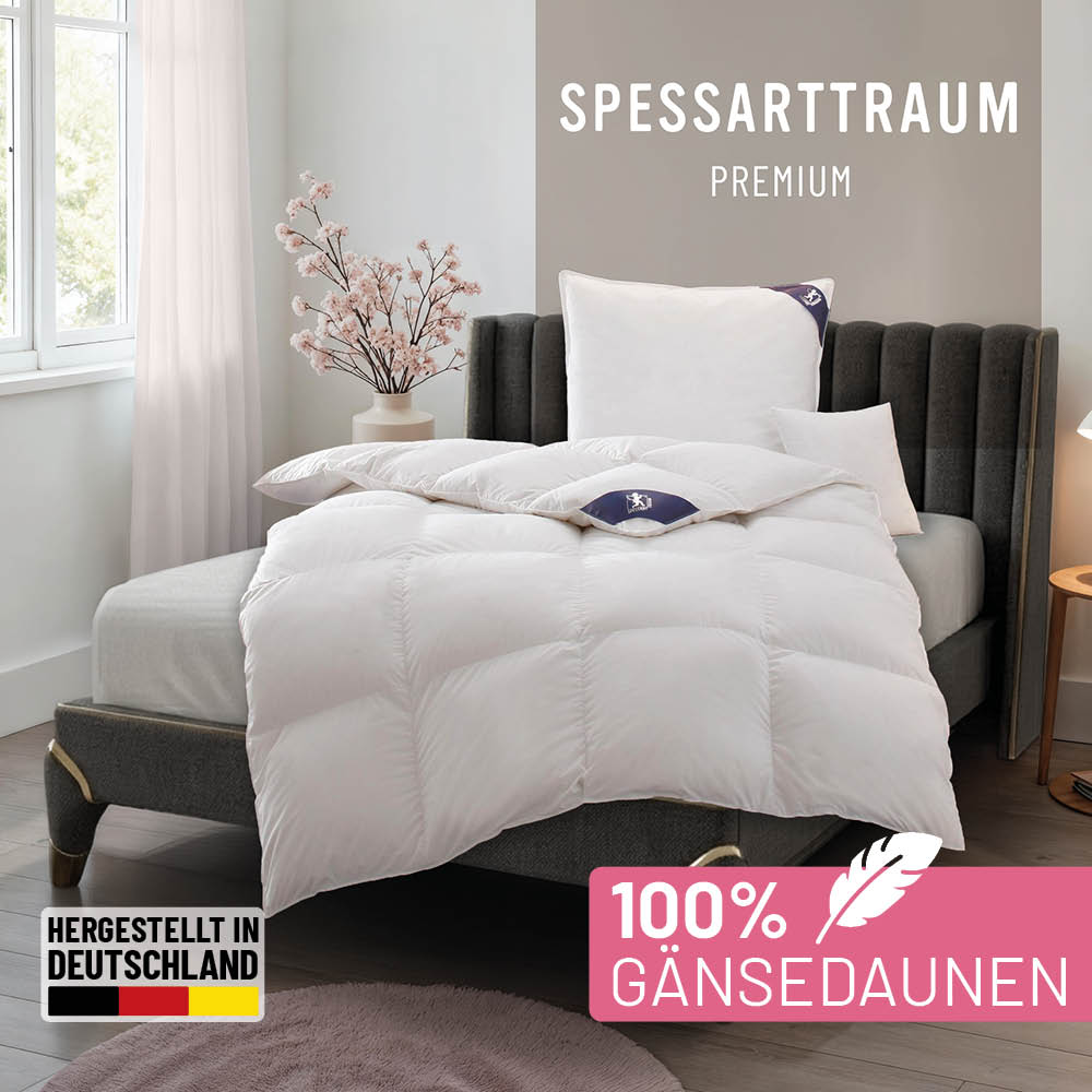 SPESSARTTRAUM Gänsedaunenbettdecke "Premium****, hergestellt in Deutschland, Bettdecken für Sommer, Winter" normal Füllung 100% Gänsedaunen, Klasse 1, Downpass zertifiziert 1 Stk. tlg. 4 Wärmeklassen & 5 Größen, Bestseller