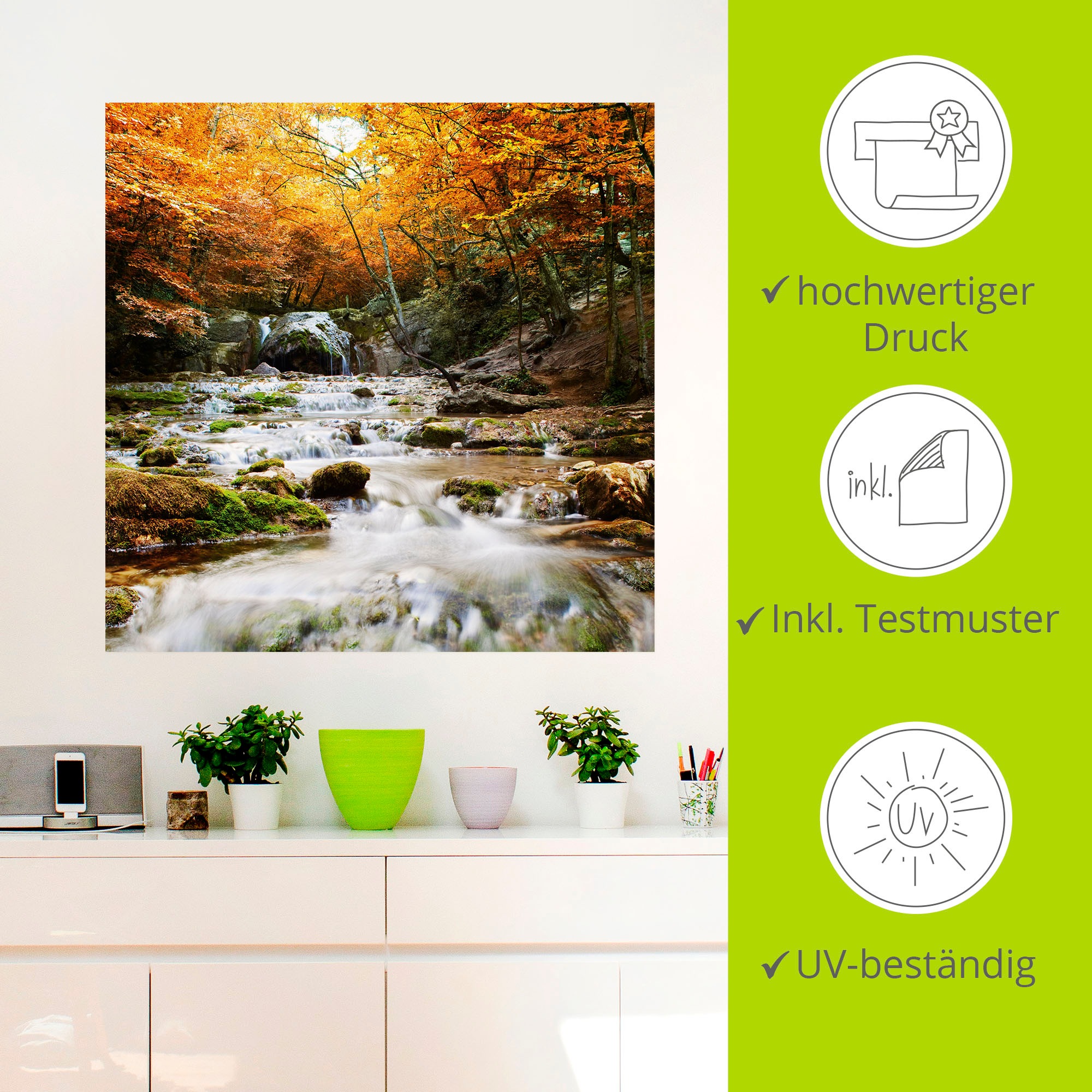 Artland Wandbild »Herbstlicher Wasserfall«, Gewässer, (1 St.), als Poster, Wandaufkleber in verschied. Größen