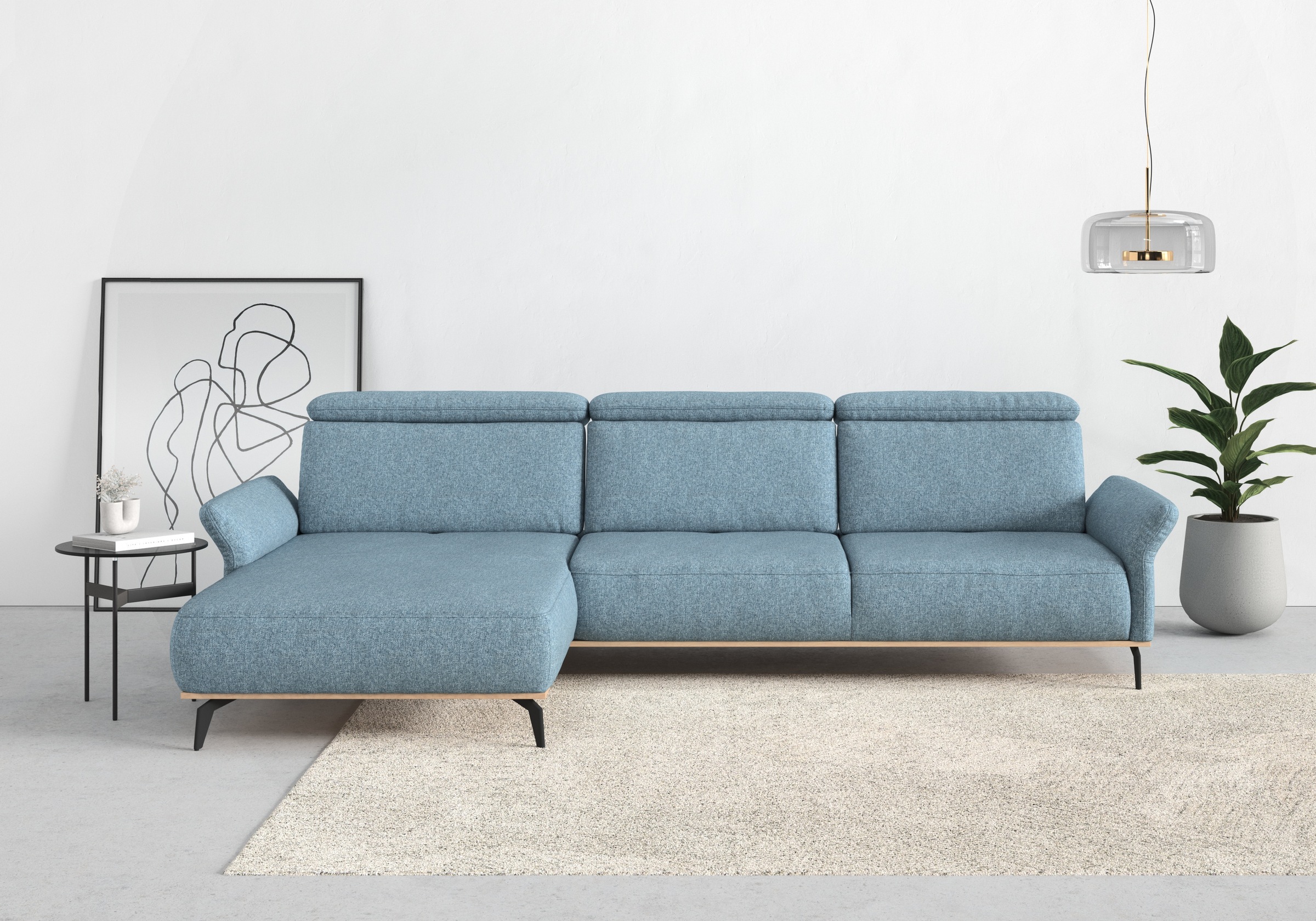 Ecksofa HOME AFFAIRE "Fjord L-Form", blau (eisblau), B:324cm H:93cm T:184cm, 100% Polyester, Sofas, Ecksofa, massiv, wahlweise mit Armlehnfunktion, Kopf- Sitztiefenverstellung 2