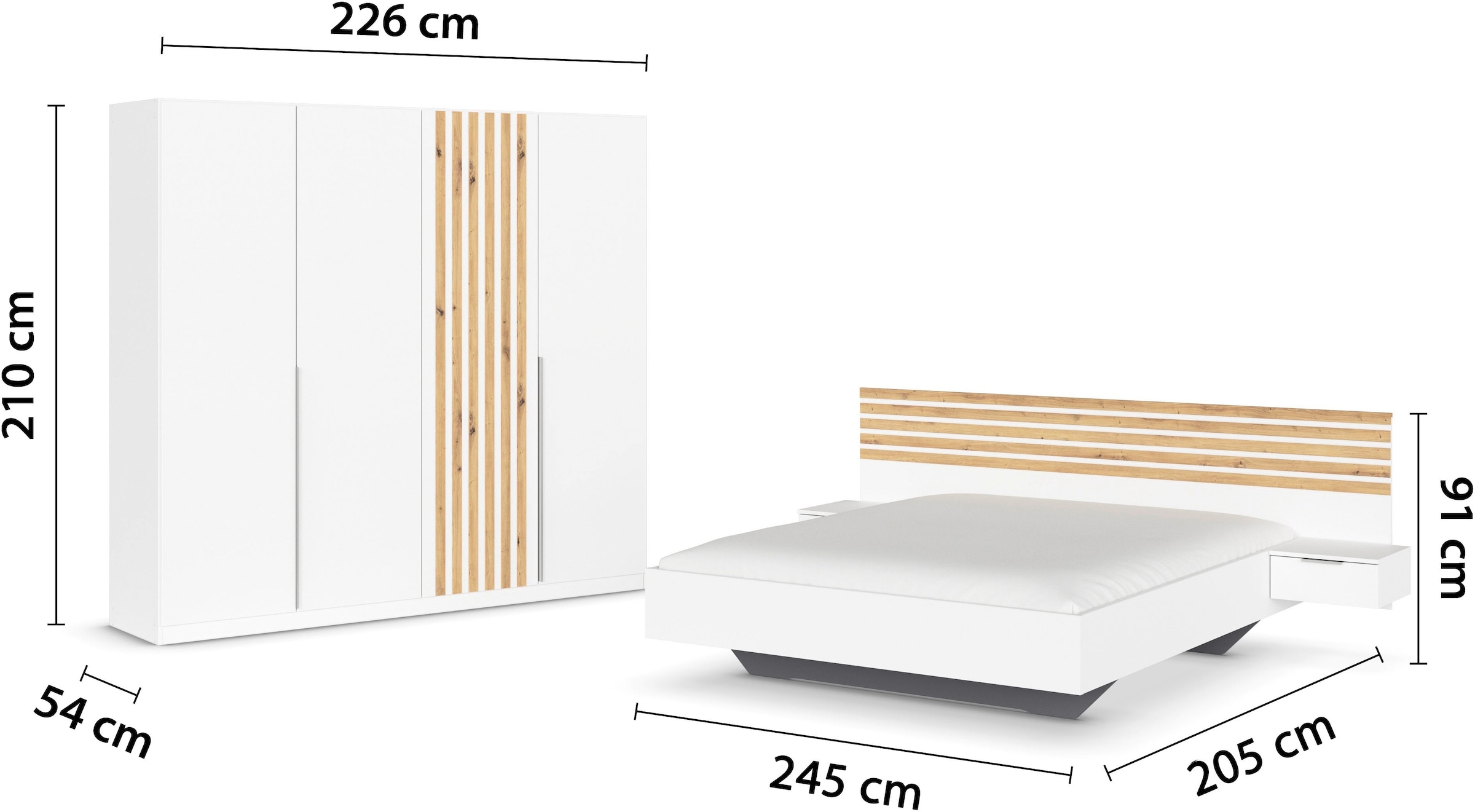 rauch Schlafzimmer-Set »Komplettzimmer Komplettschlafzimmer Komplett Set LAMELLA« Set, Schrank 226cm Bett 160/180cm in 3 Ausstattungen BASIC/CLASSIC/PREMIUM, 4 tlg. tlg.