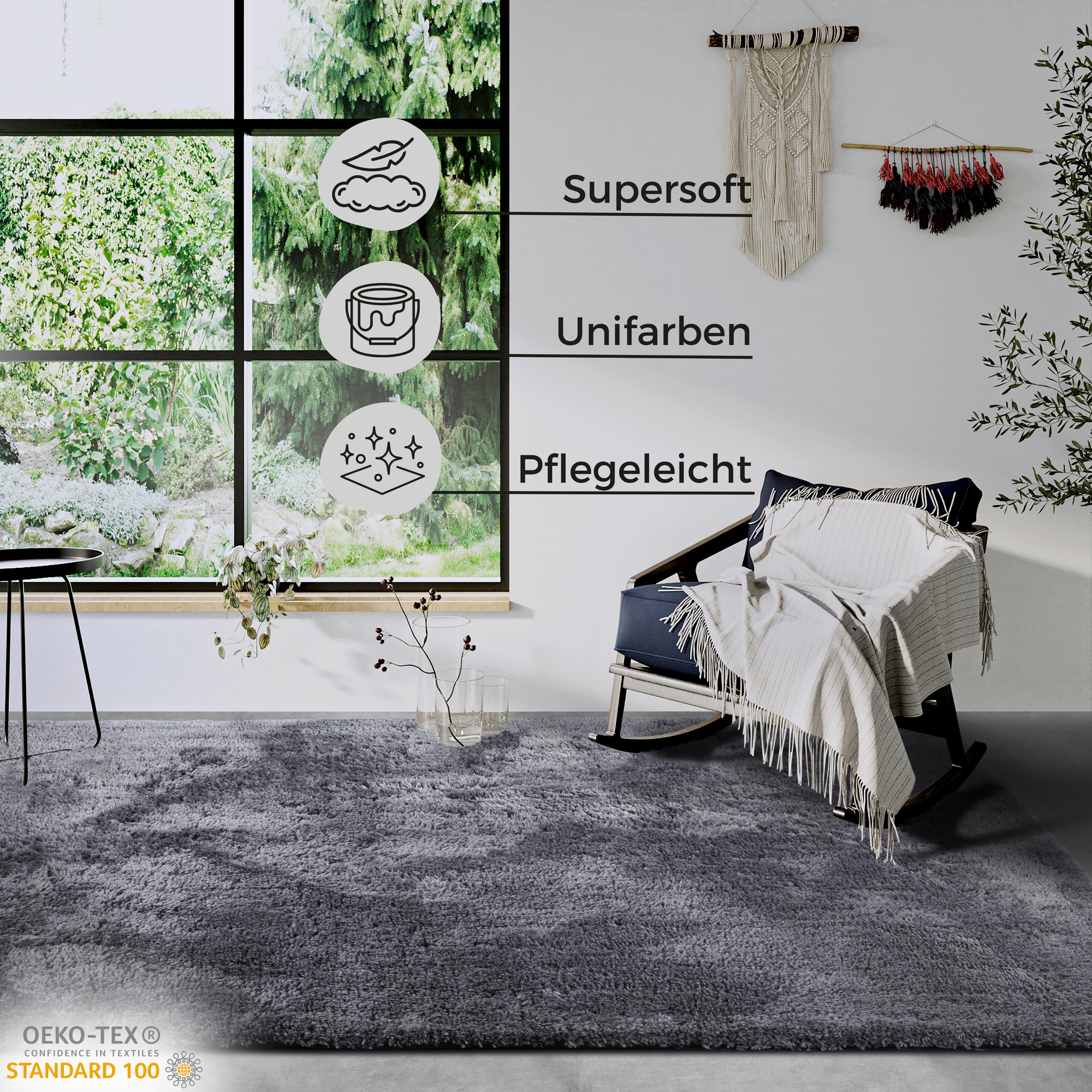 Thumbnail - HANSE Home Hochflor-Teppich "Olaf" rechteckig 38 mm Höhe Langflor, Shaggy, einfarbig, flauschig, weich, glänzend, modern...