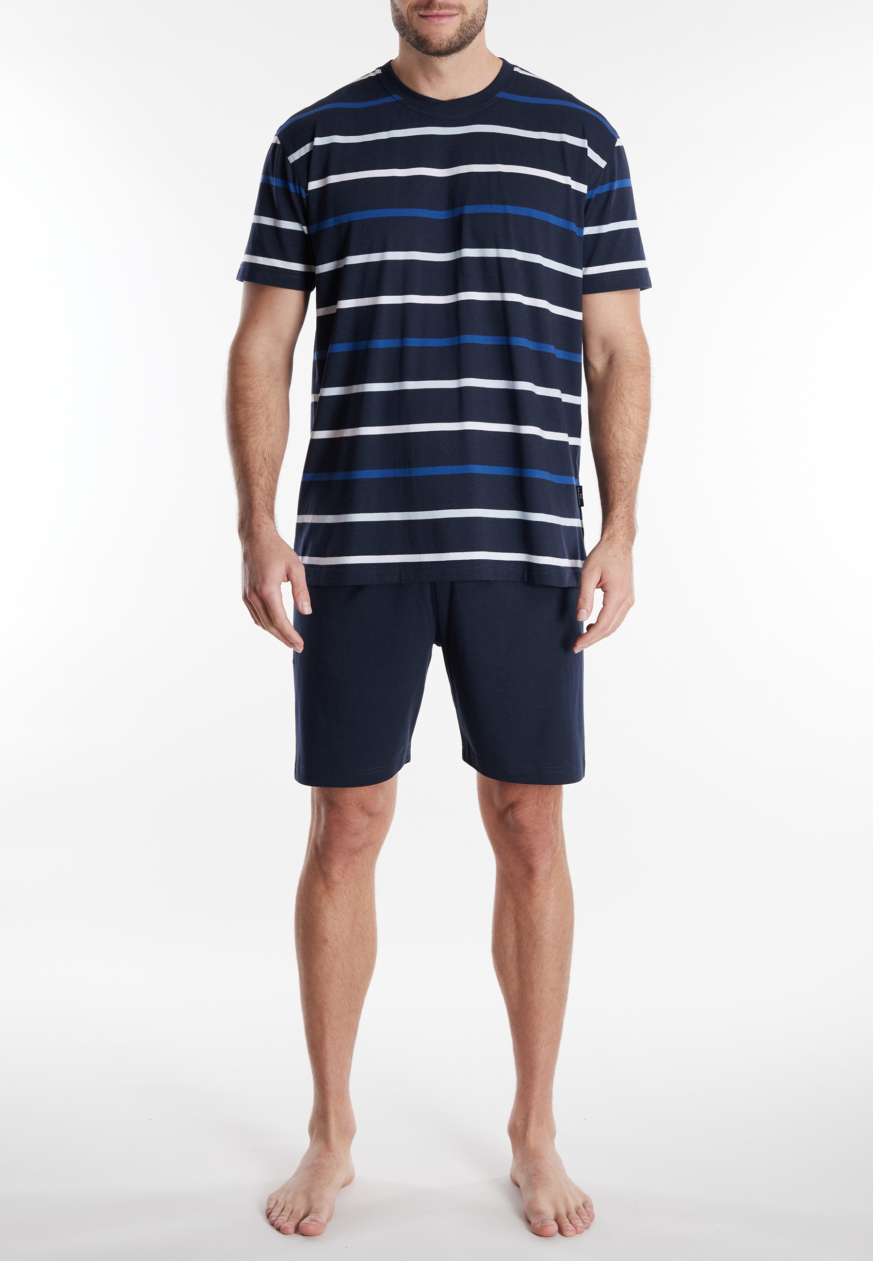 Thumbnail - GÖTZBURG Shorty "Midtown" 2 tlg. Kurzarm, Rundhalsausschnitt, gestreiftes Oberteil, weich, Baumwollmix