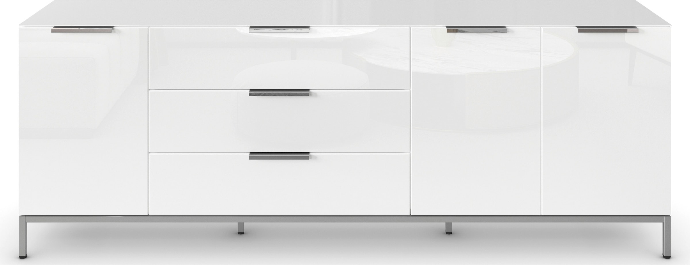 rauch Kombikommode »Kommode Türkommode Sideboard Kombikommode FLIPP mit Glasfront«, (Breite 200 cm mit 2 Einlegeböden), 3-türig, 3 Schubladen, Soft-Close-Funktion, Oberboden und Front Glas