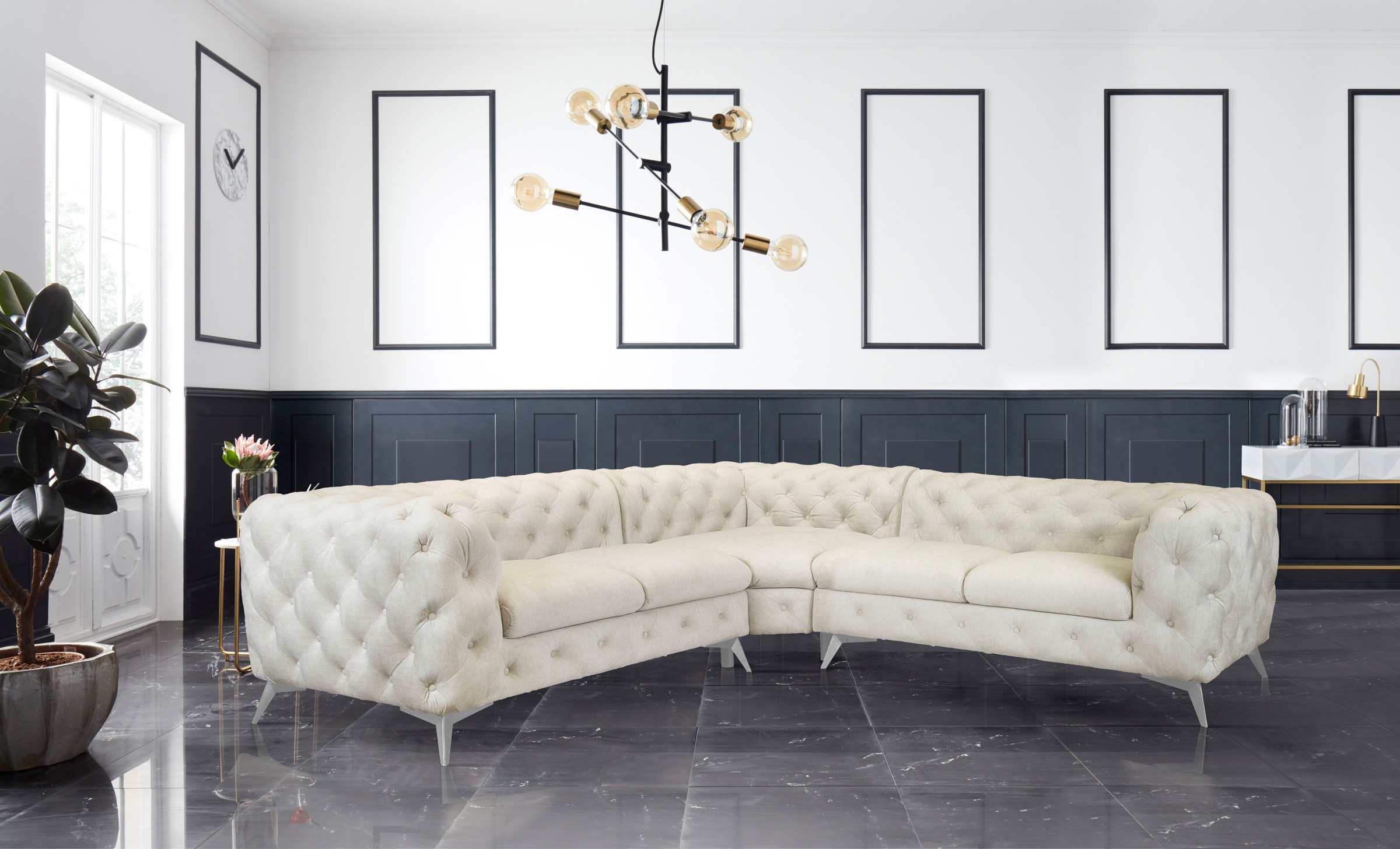 Home affaire Chesterfield-Sofa "Ecksofa GLYNIS L-Form mit Wellenunterfederu günstig online kaufen