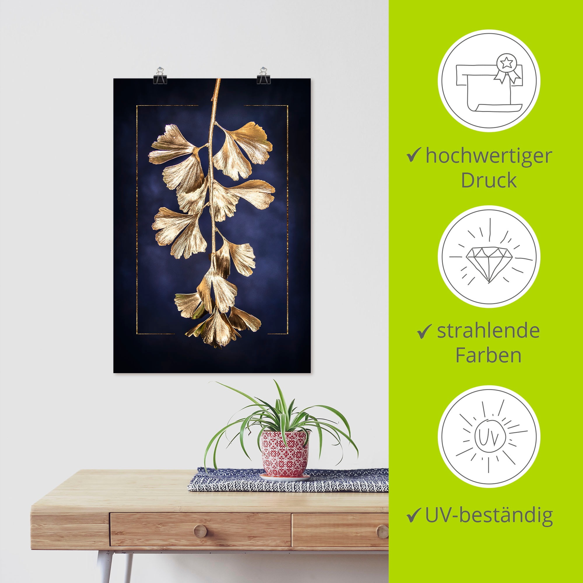 Artland Wandbild »Goldener Gingko«, Blätterbilder, (1 St.), als Leinwandbild, Poster in verschied. Größen