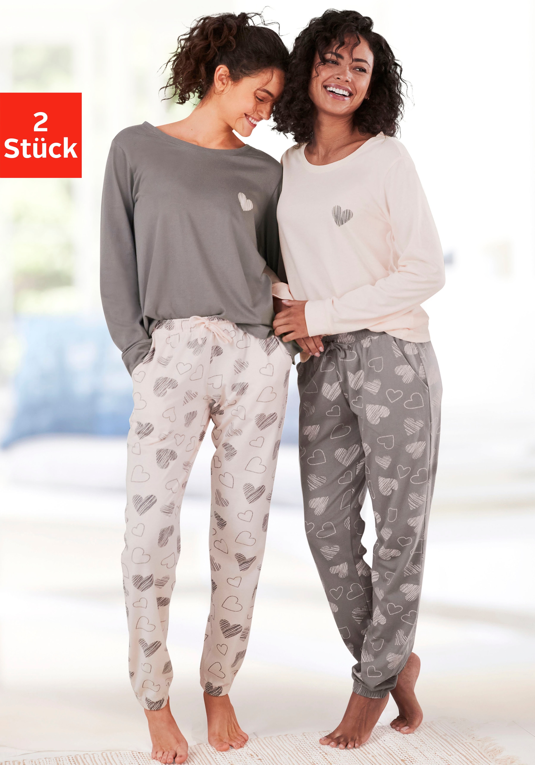 Vivance Dreams Pyjama, mit Herz-Print günstig online kaufen