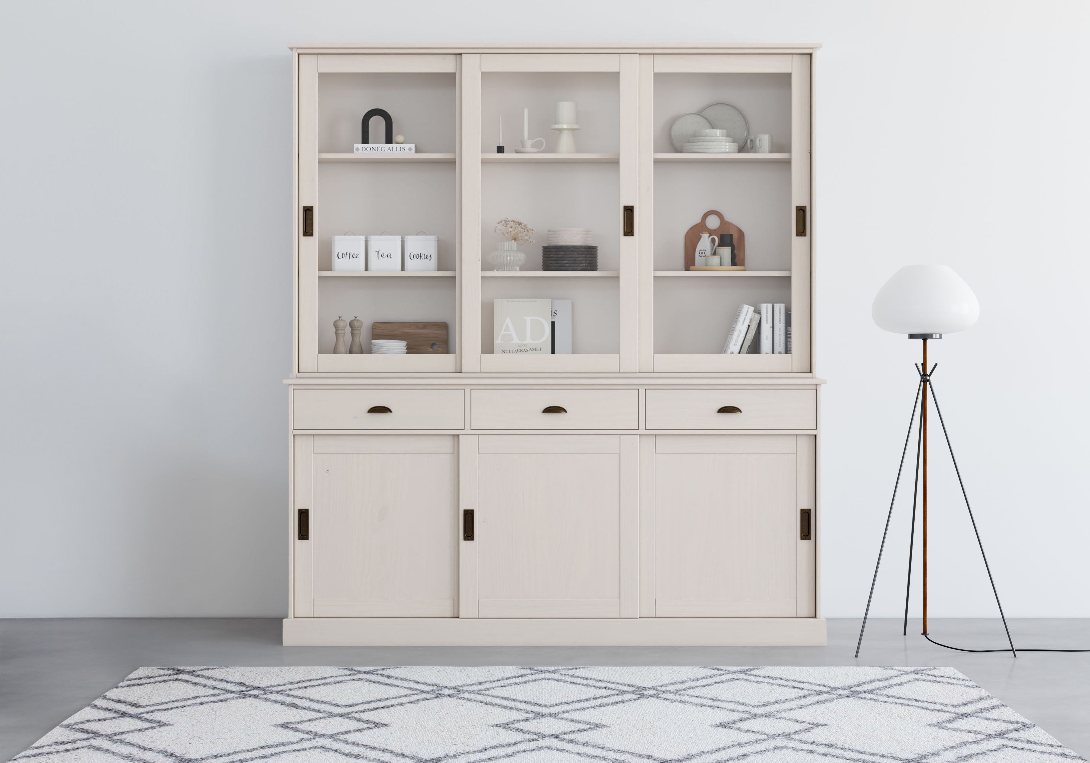 OTTO home Buffet "Schröder" mit 6 Schiebetüren, davon 3 mit Glaseinsatz,Br.170 cm, Kiefer massiv