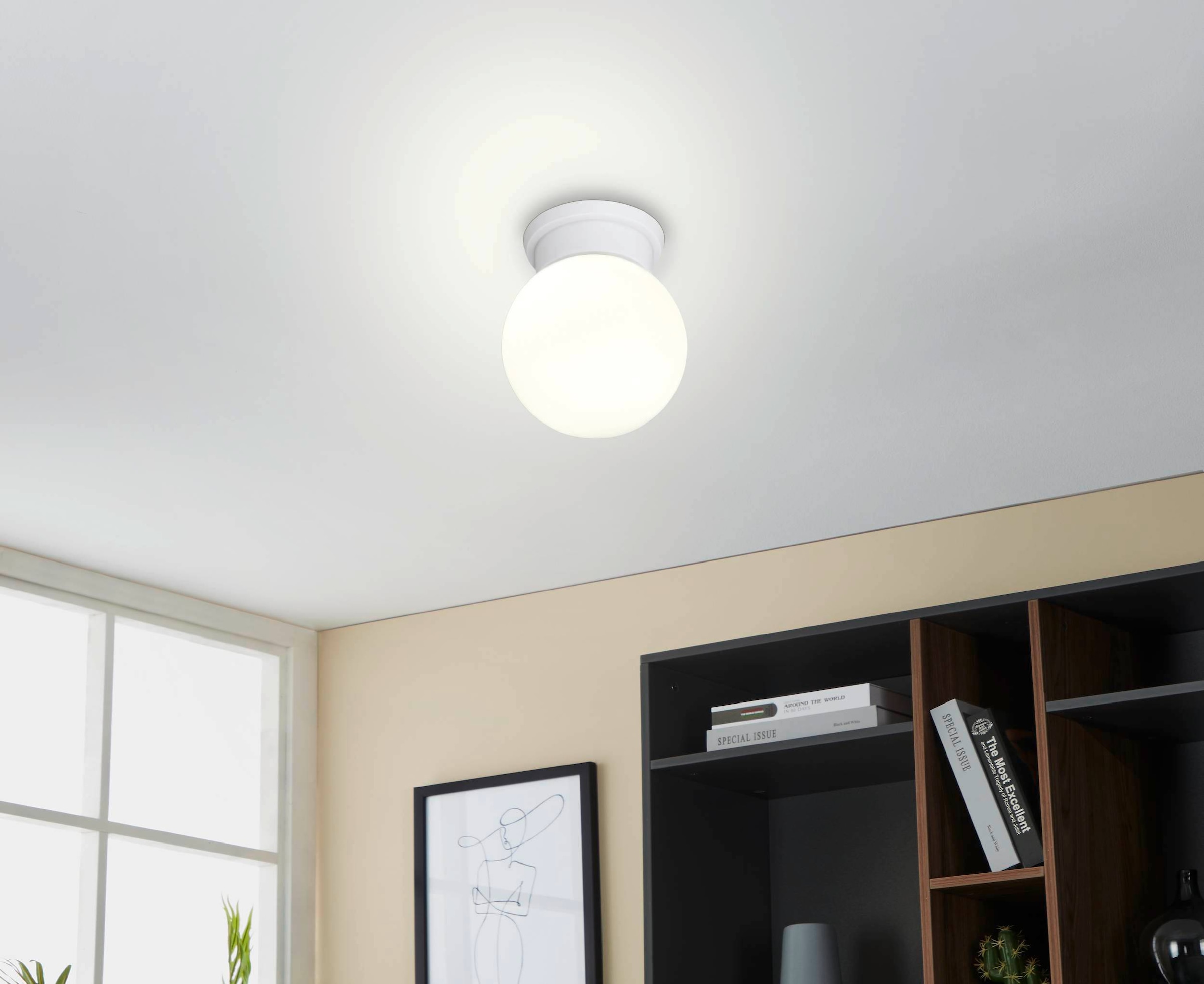 EGLO LED Deckenleuchte »DURELO Flurlampe, Bürolampe, modern, 1-flammig«, 1 flammig, Leuchtmittel E27 | ohne Leuchtmittel, Deckenleuchte modern, aus Kunststoff und Glas, Küchenlampe, Lampe, E27