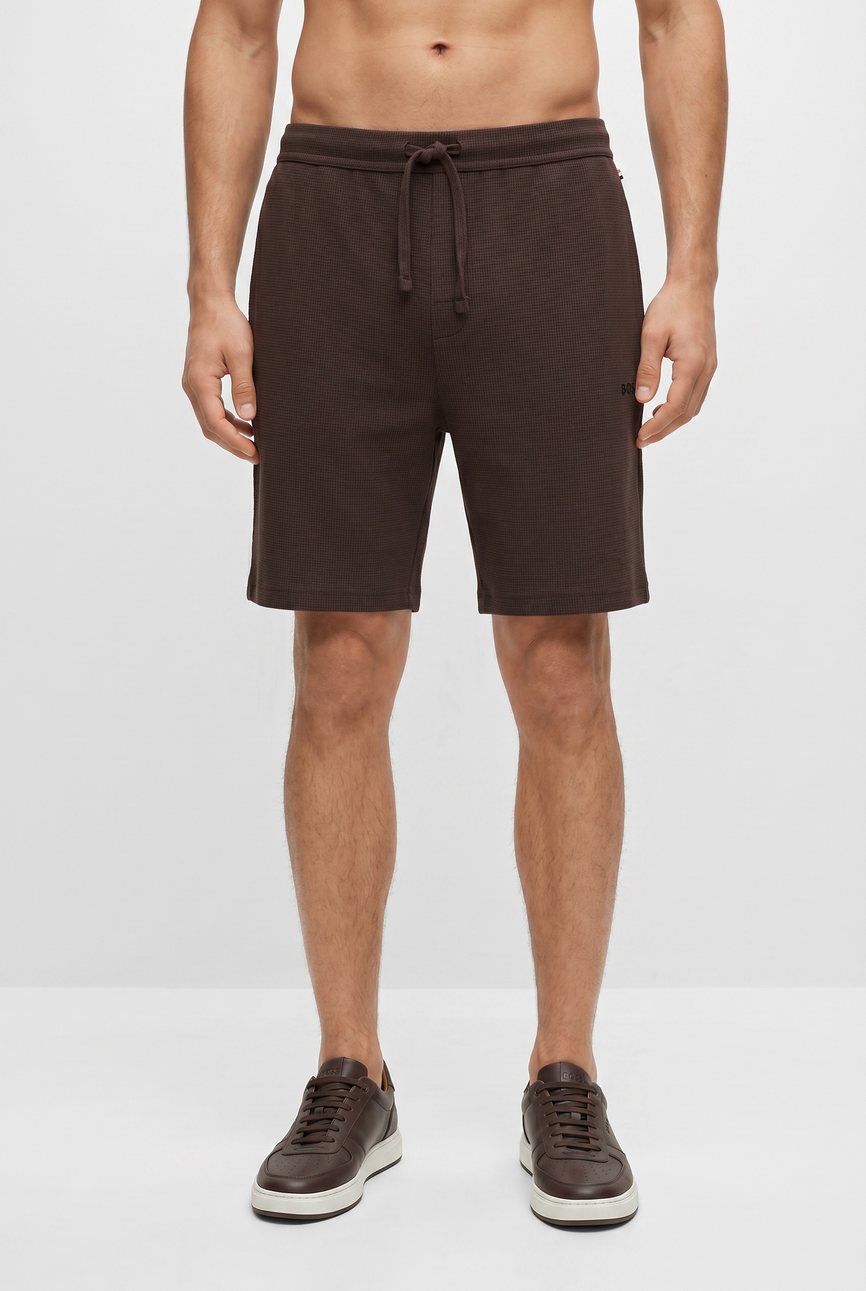 BOSS Herren Pyjamashorts "Waffle Shorts", Gr. L, braun, Jersey, Obermaterial: 60% Baumwolle, 40% Polyester, Hosen