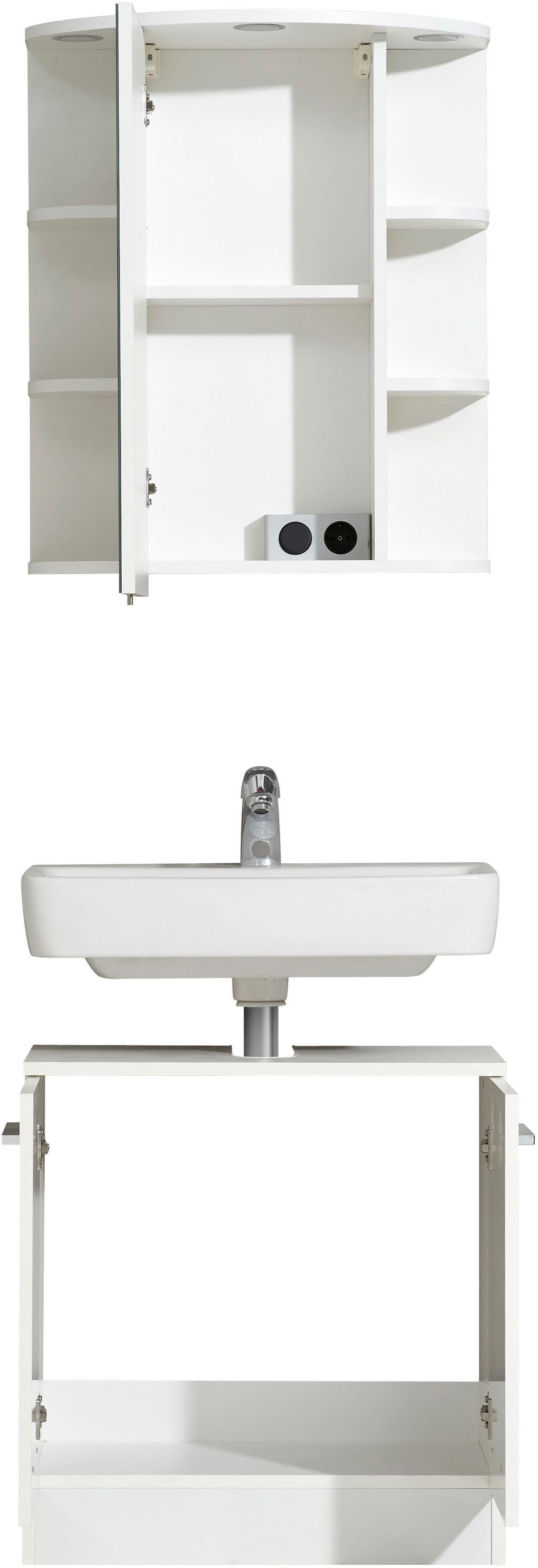 Saphir Badmöbel-Set »Quickset 335 2-teilig, Waschbeckenunterschrank mit LED-Spiegelschrank«, (2 St.), 3 Türen, seitliche Ablagefächer, ohne Waschbecken, Waschplatz