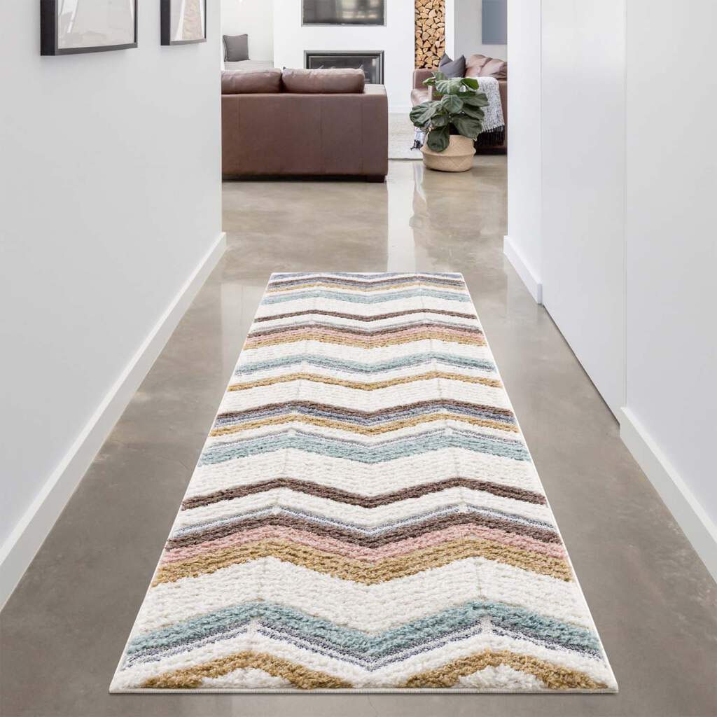 Carpet City Hochflor-Läufer "FOCUS 3009", rechteckig, 20 mm Höhe, besonders weich, Zickzack / Chevron Optik, 3D-Effekt