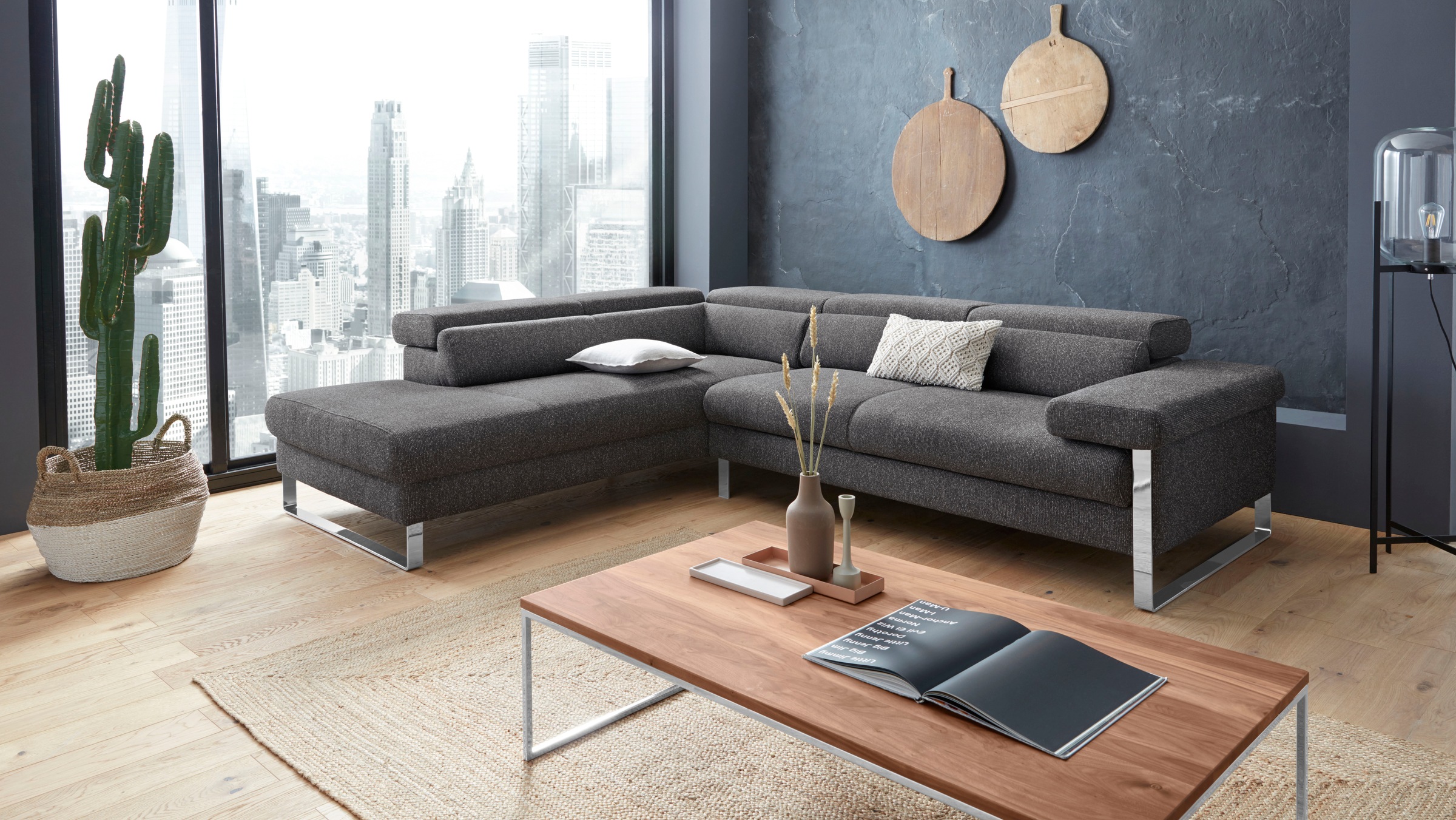 W.SCHILLIG Ecksofa »finn, toller Sitzkomfort, L-Form, hochwertige Verarbeitungsdetails« German Design Award 2016, Fußgestell Chrom glänzend, Breite 281 cm