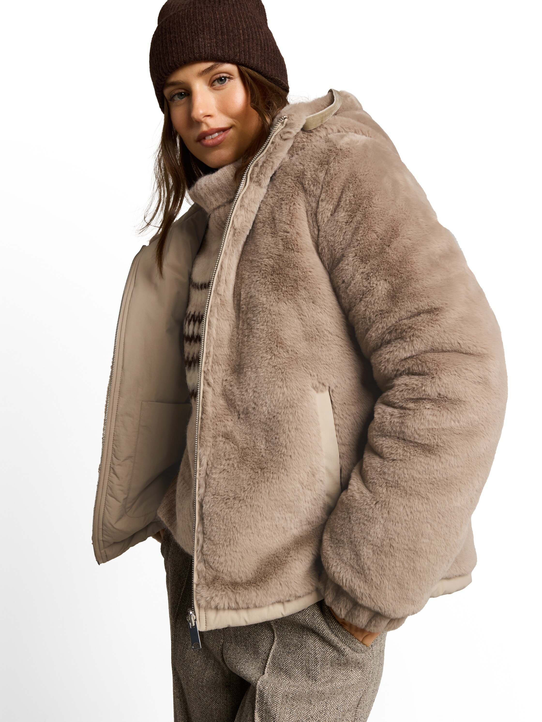 TOM TAILOR Wendejacke »Regular« mit Kapuze beidseitig tragbar / Fleece mit Kapuze / Winterjacke