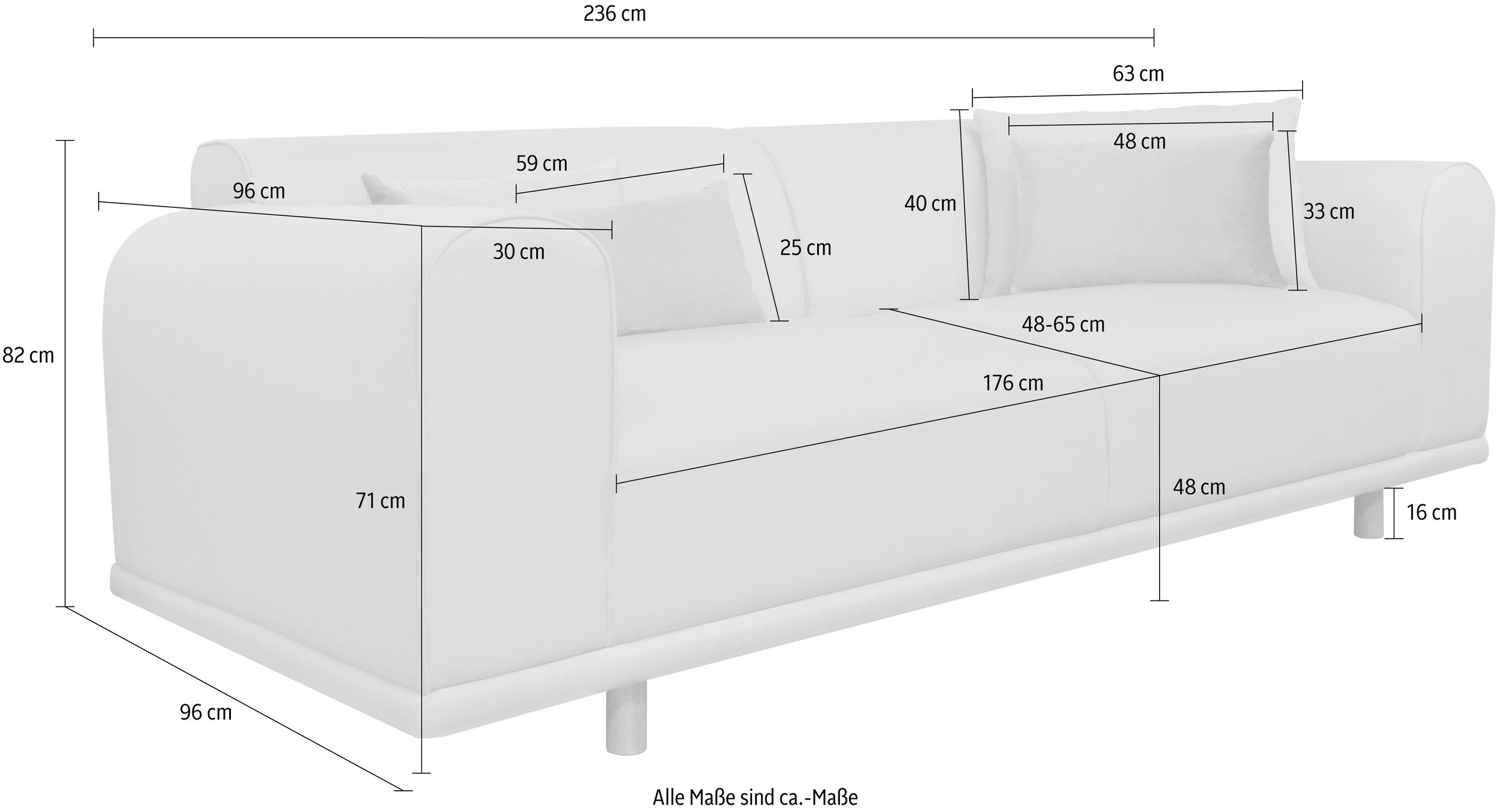 andas 3-Sitzer »Maroon«, in skandinavischem Design, mit losen Kissen