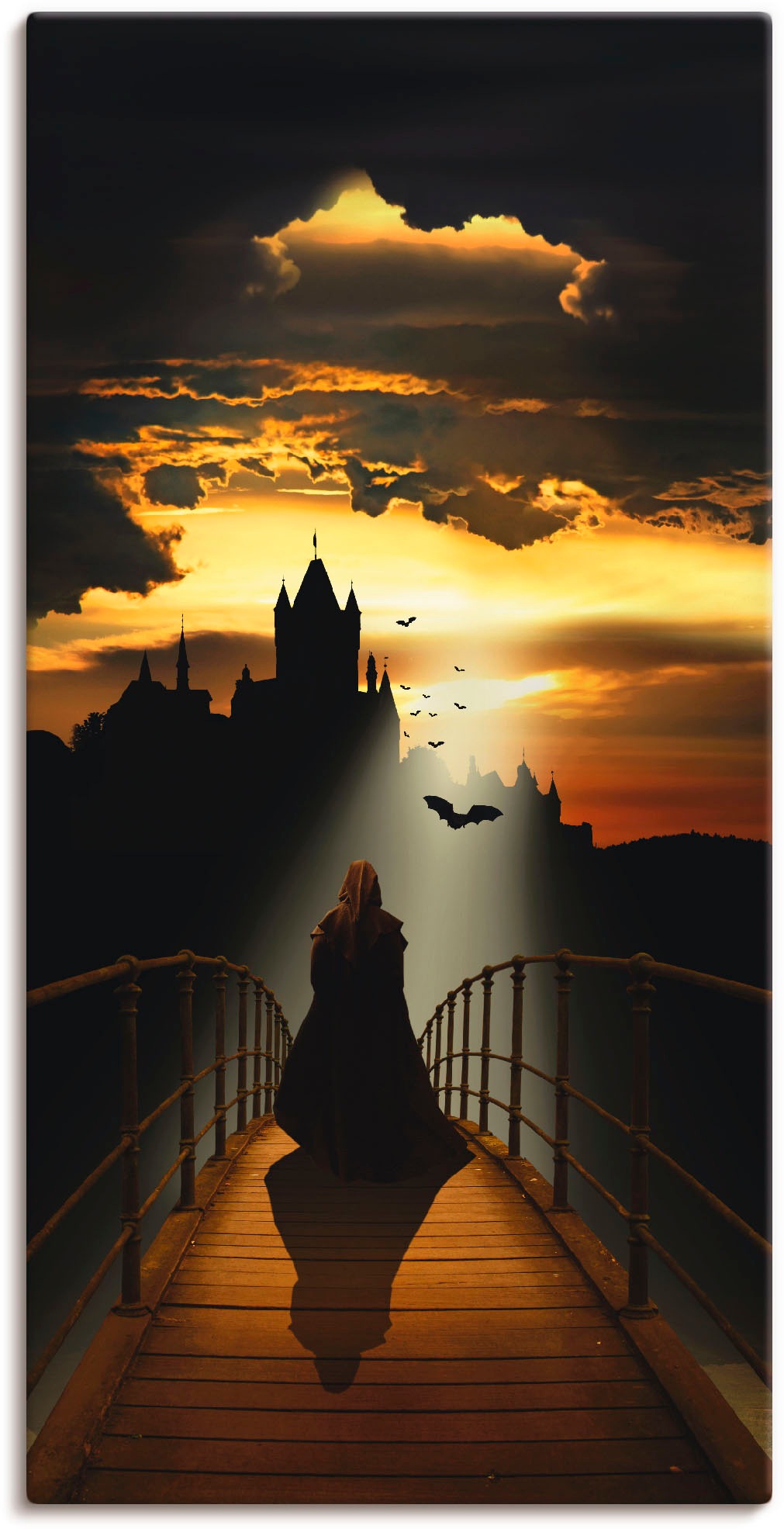 Artland Wandbild »Der Mönch Alubild, St.), (1 oder versch. Dark Poster Größen Weg zur in Burg«, auf bestellen BAUR Fantasy, als dem Leinwandbild, | Wandaufkleber