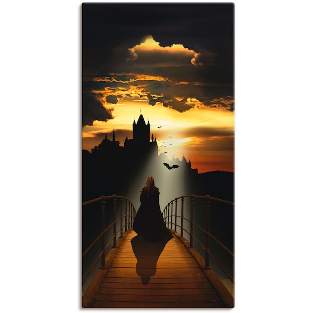 Artland Wandbild »Der Mönch auf dem Weg zur Burg«, Dark Fantasy, (1 St.),  als Alubild, Leinwandbild, Wandaufkleber oder Poster in versch. Größen  bestellen | BAUR