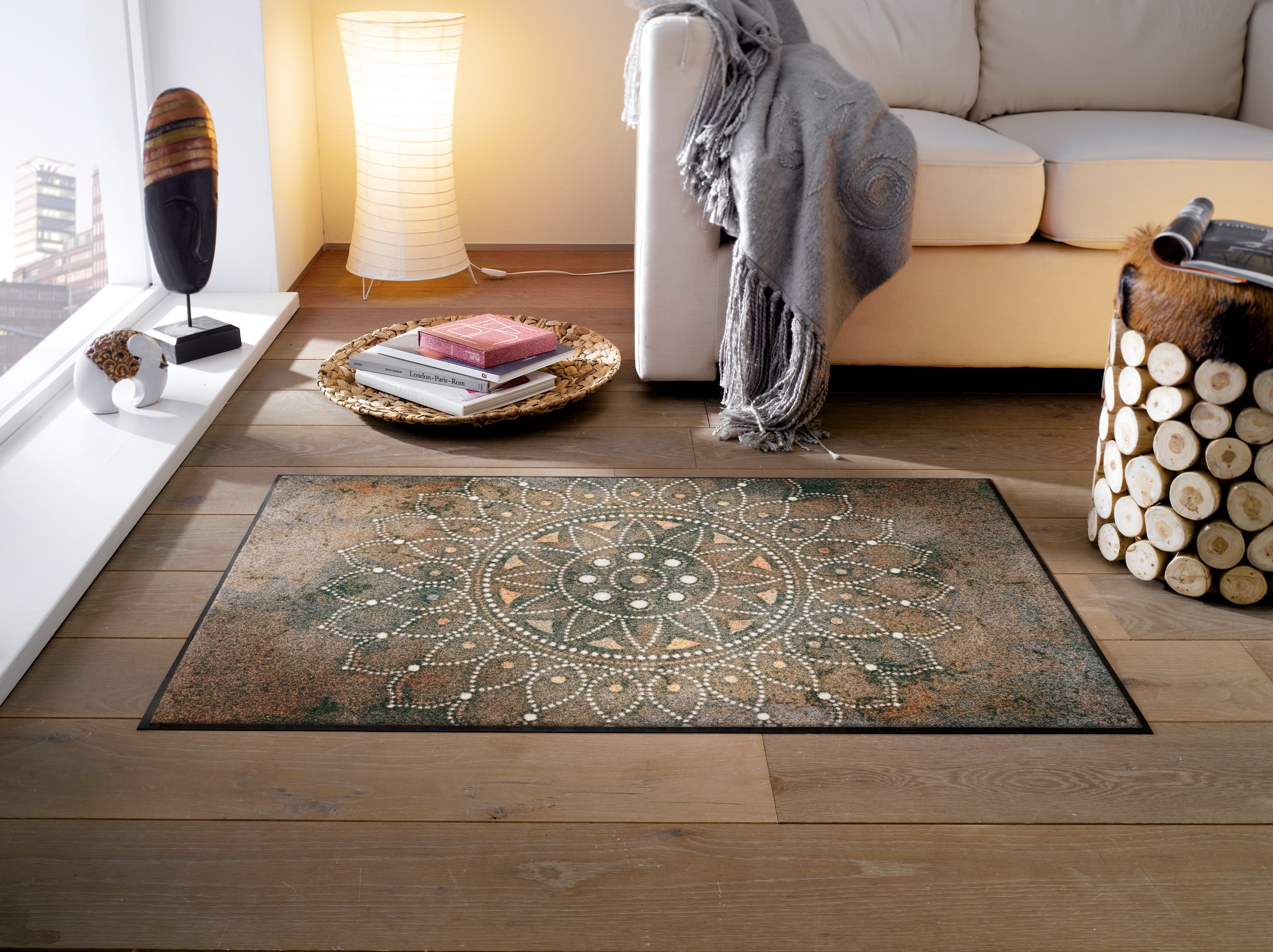 wash+dry by Kleen-Tex Teppich "Madhana" rechteckig 7 mm Höhe Motiv Mandala, rutschhemmend, In- und Outdoor geeignet, waschbar