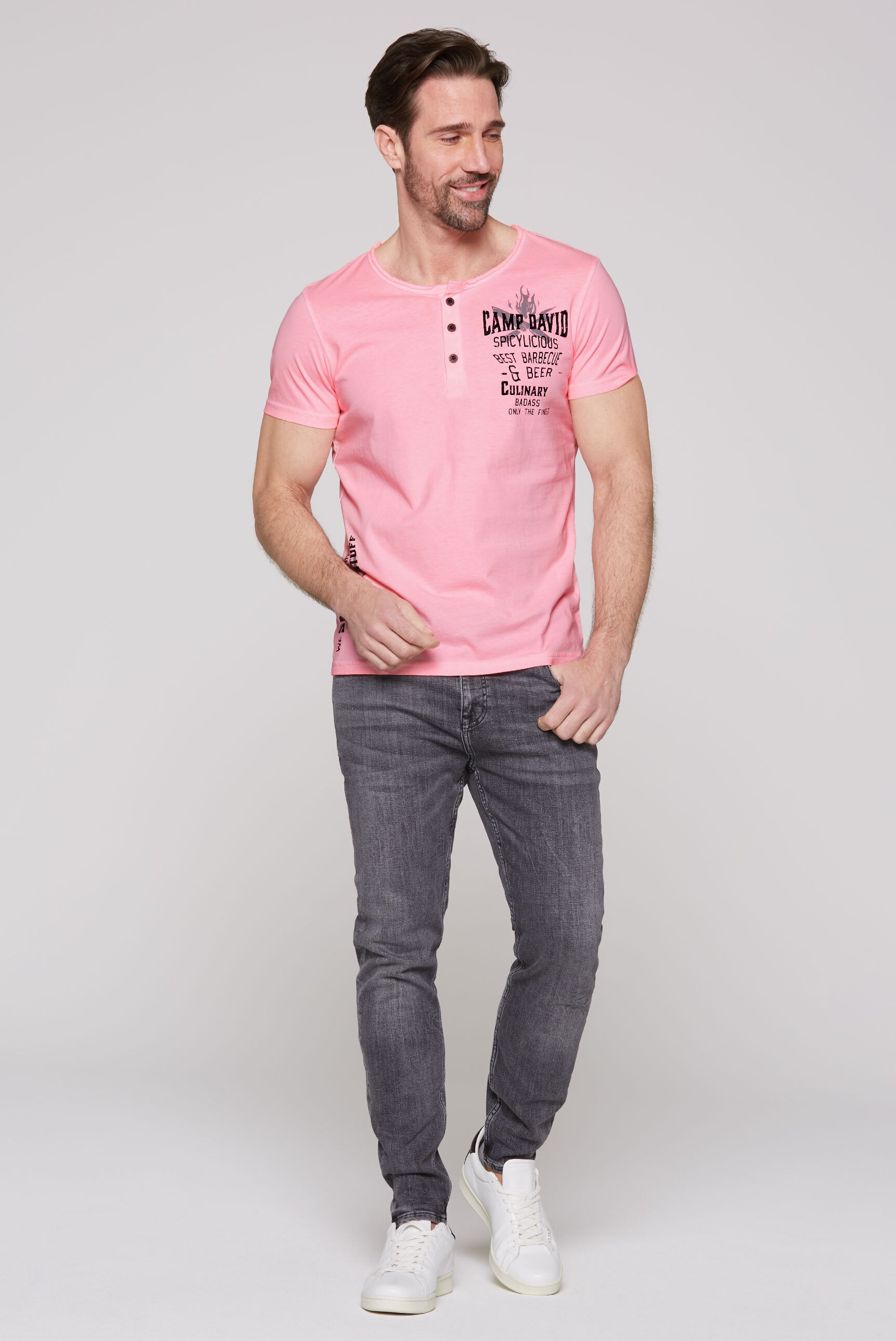 CAMP DAVID Henleyshirt, mit Used-Kanten