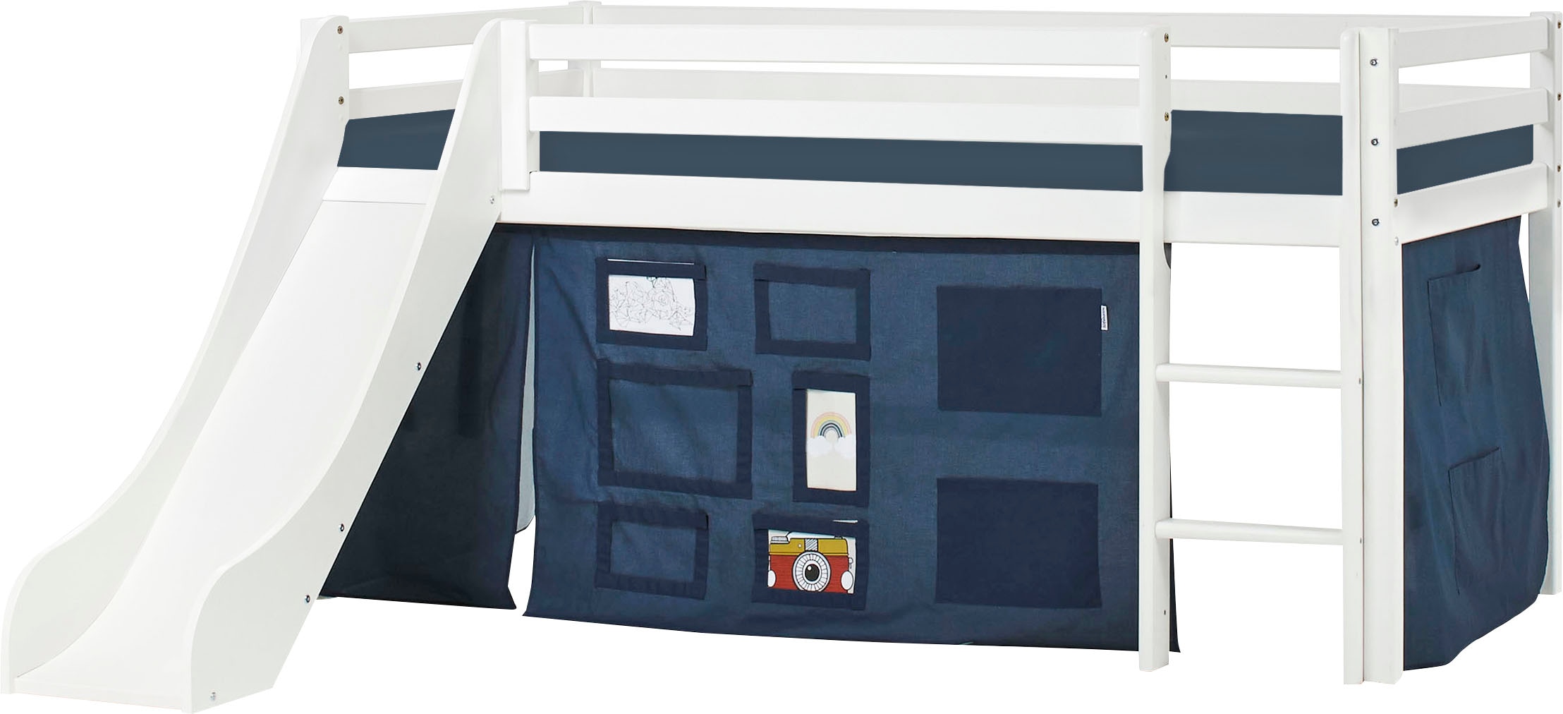 Hoppekids Hochbett ""Creator Orion Blue"", Rutsche & Vorhang Blau und viel günstig online kaufen